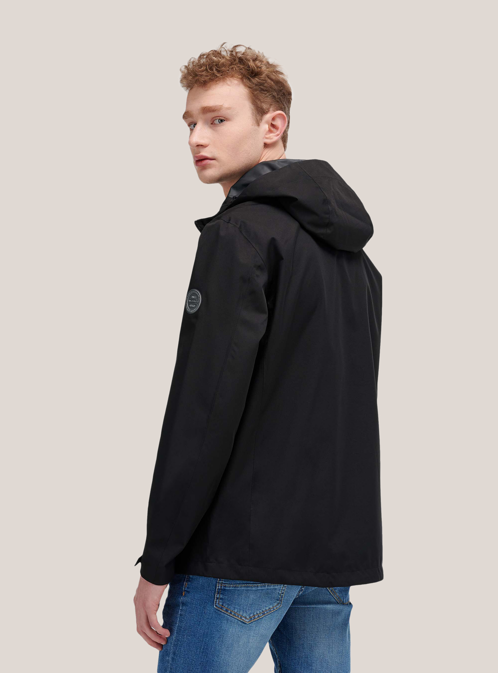 Slim fit jacket in technical fabric, BLACK