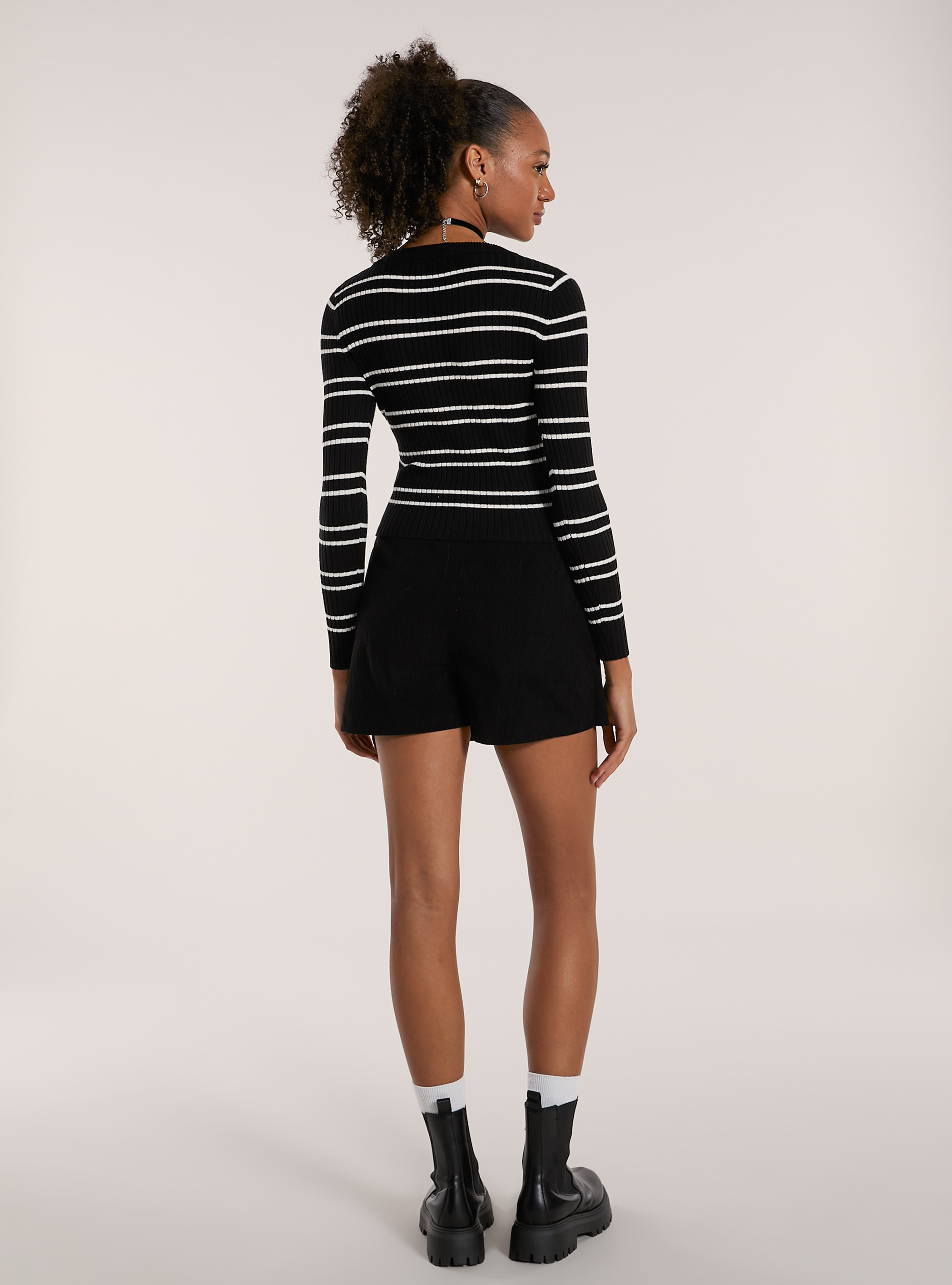 Maglia crop a righe, BK1 BLACK