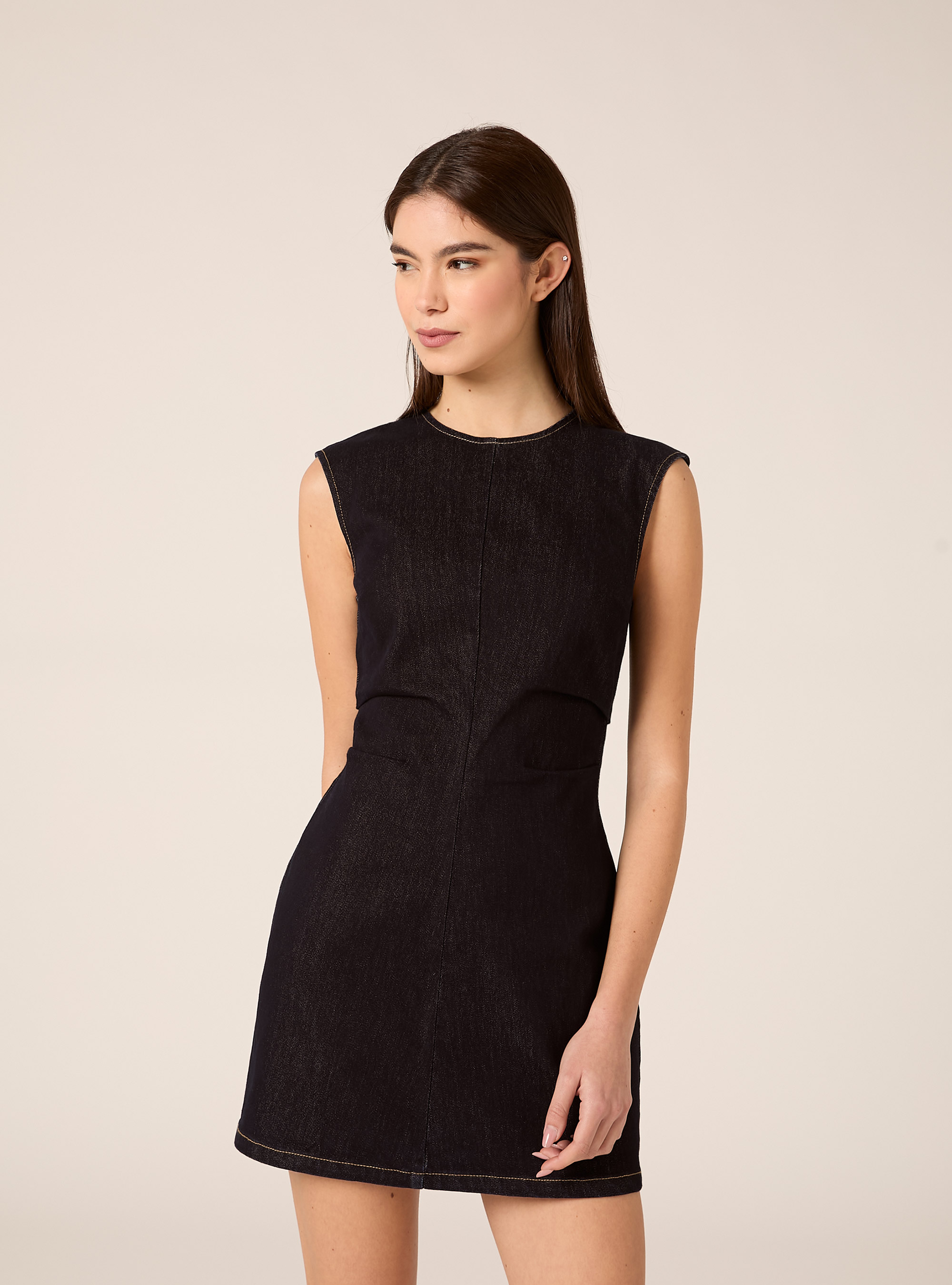 Vestito corto in denim, D001 DEEP BLUE