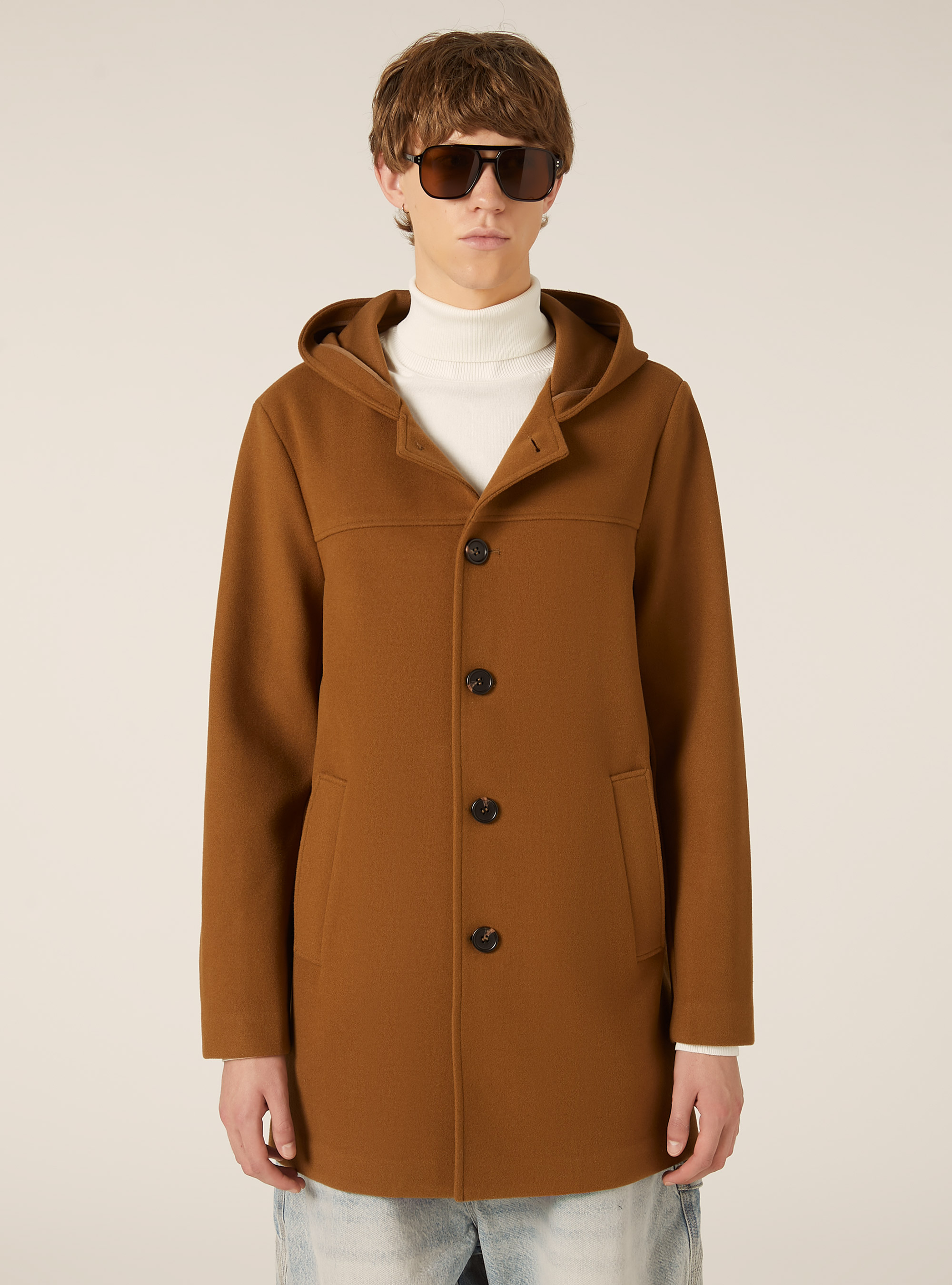 Unlined coat with hood, TB2 TOBACCO MEDIUM