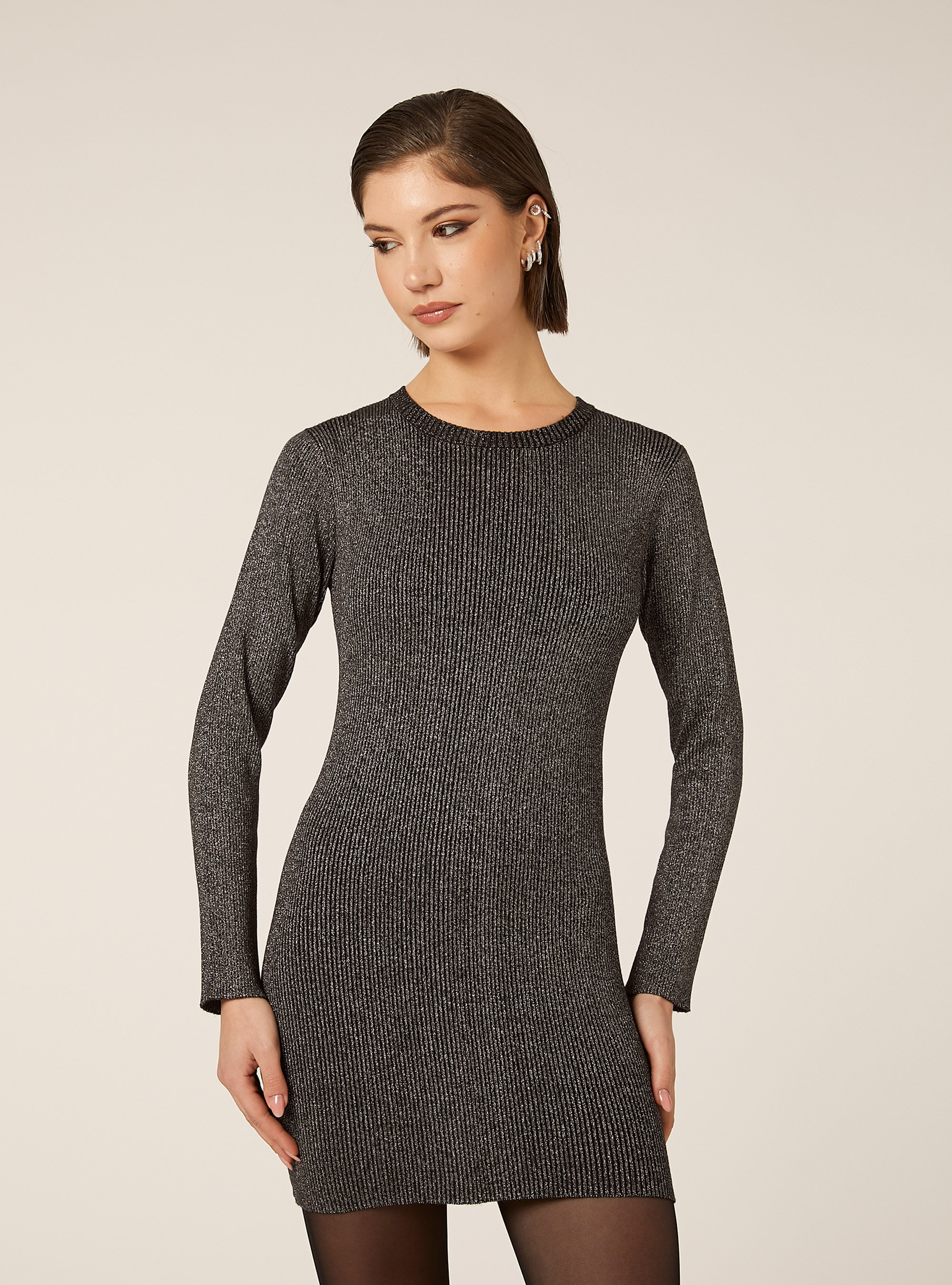 Metallisches Kleid mit langen &Auml;rmeln, BK1 BLACK