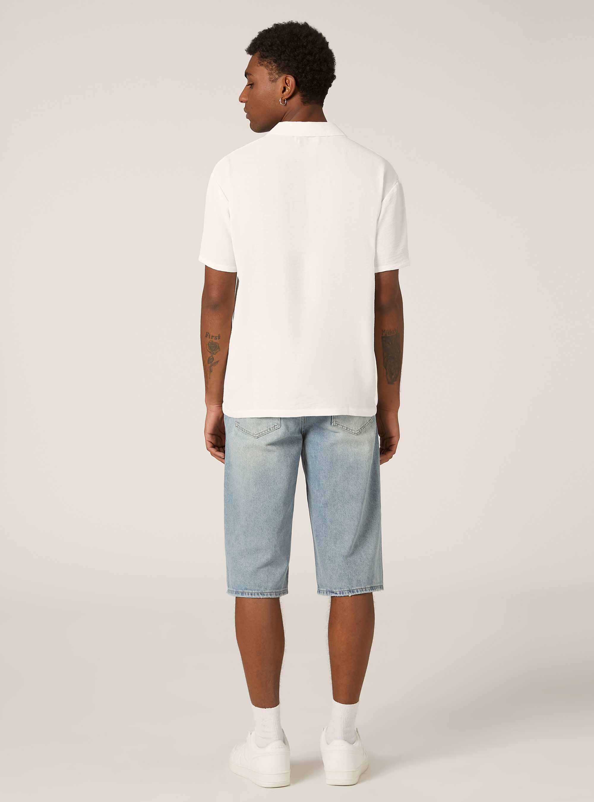 Crepe polo shirt with open collar, WH2 WHITE