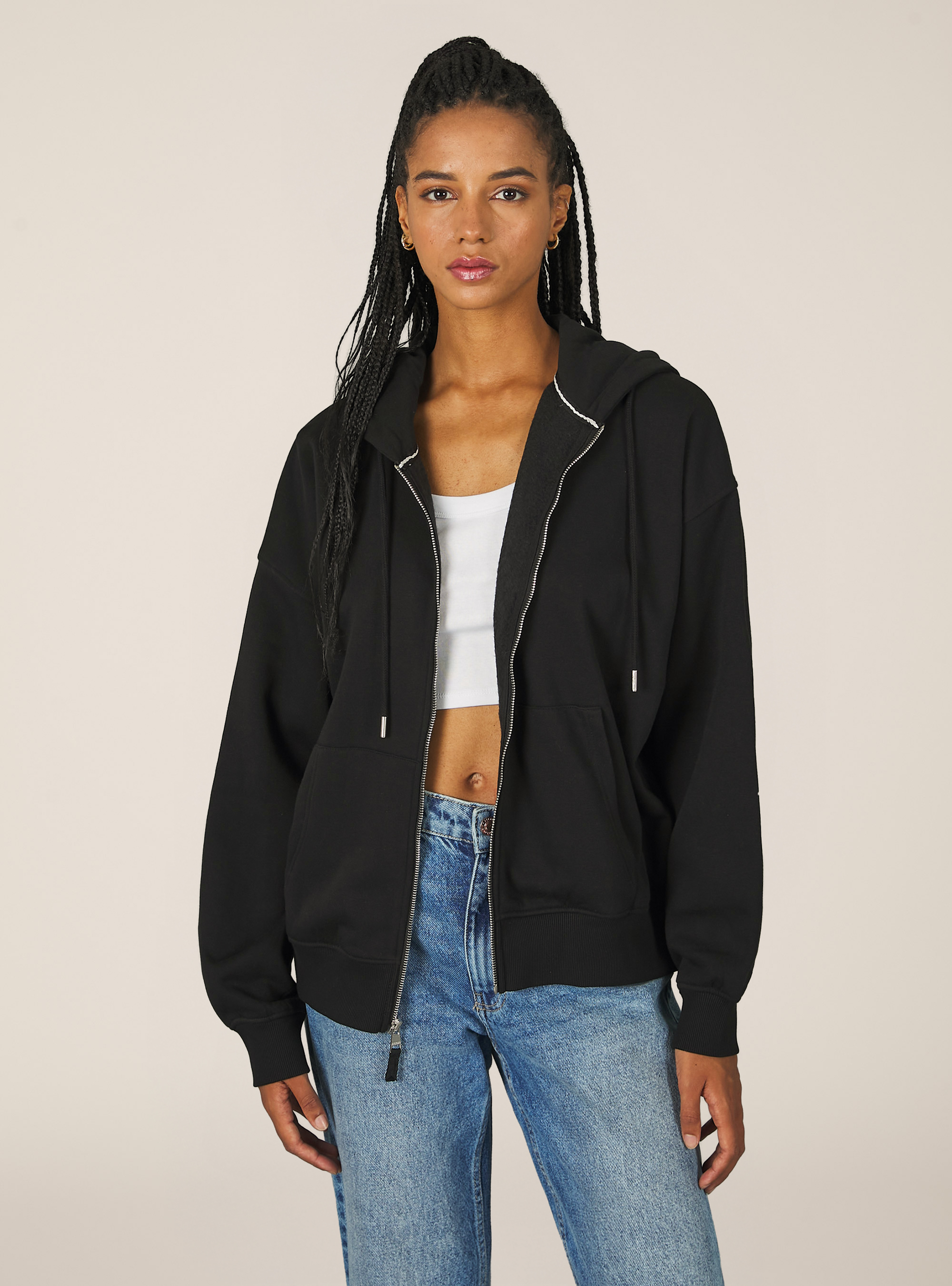 Zip et sweat à capuche en coton, BK1 BLACK