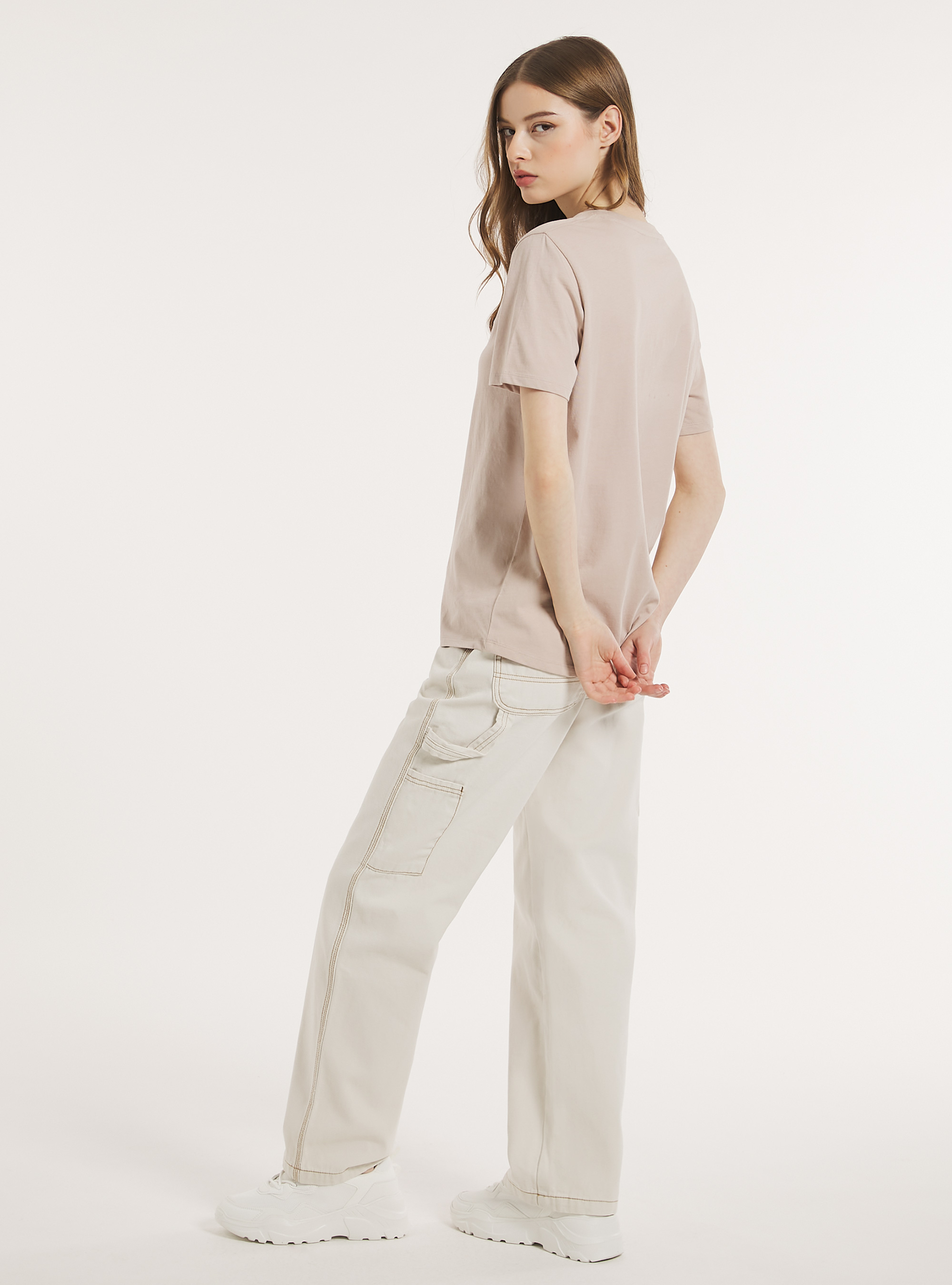 Crew-neck cotton T-shirt, BG3 BEIGE LIGHT