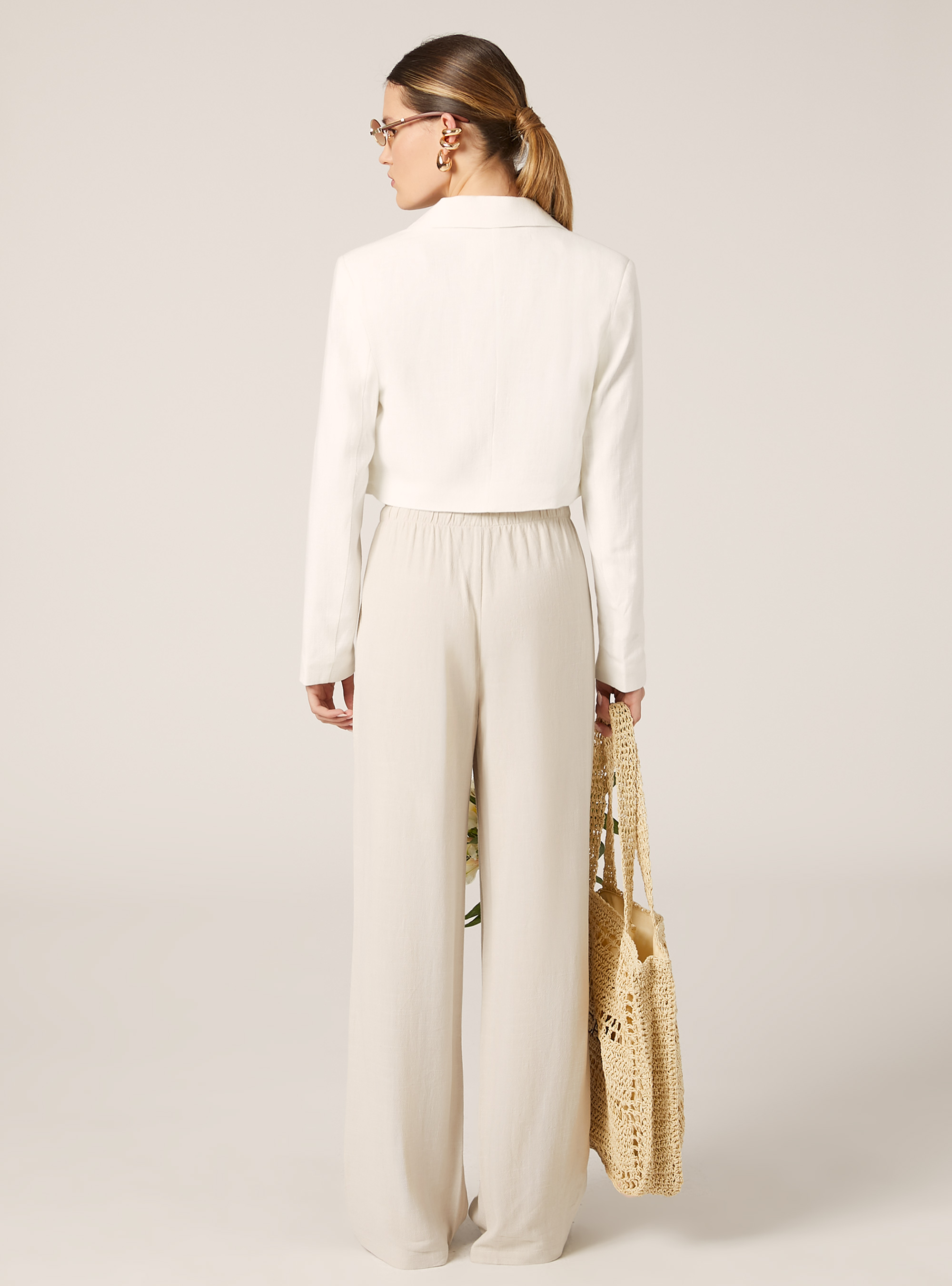 Blazer court en lin mélangé, WH2 WHITE