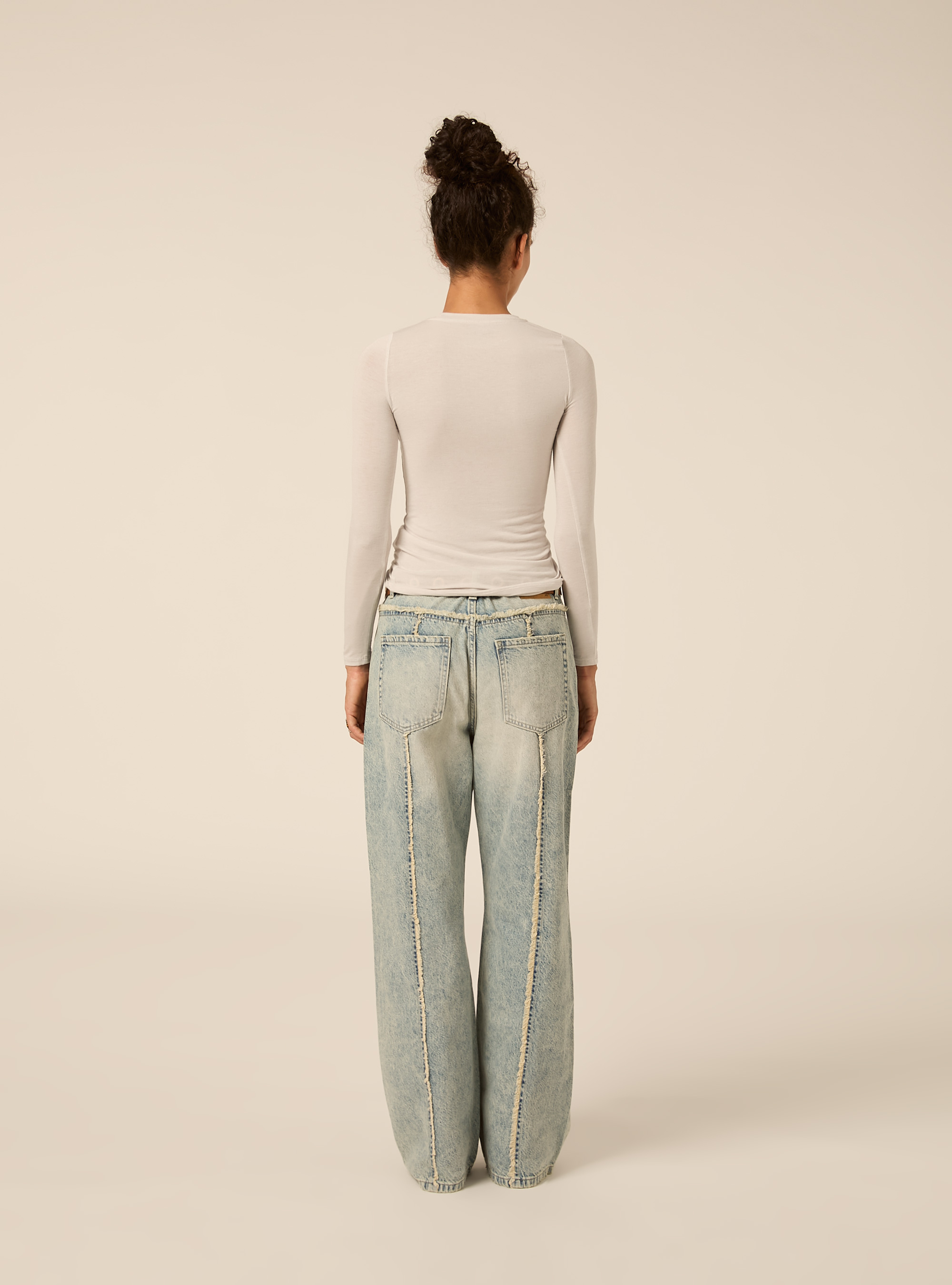 T shirt col rond a manches longues en melange de cashmere, MWH2 OFF WHITE MEL