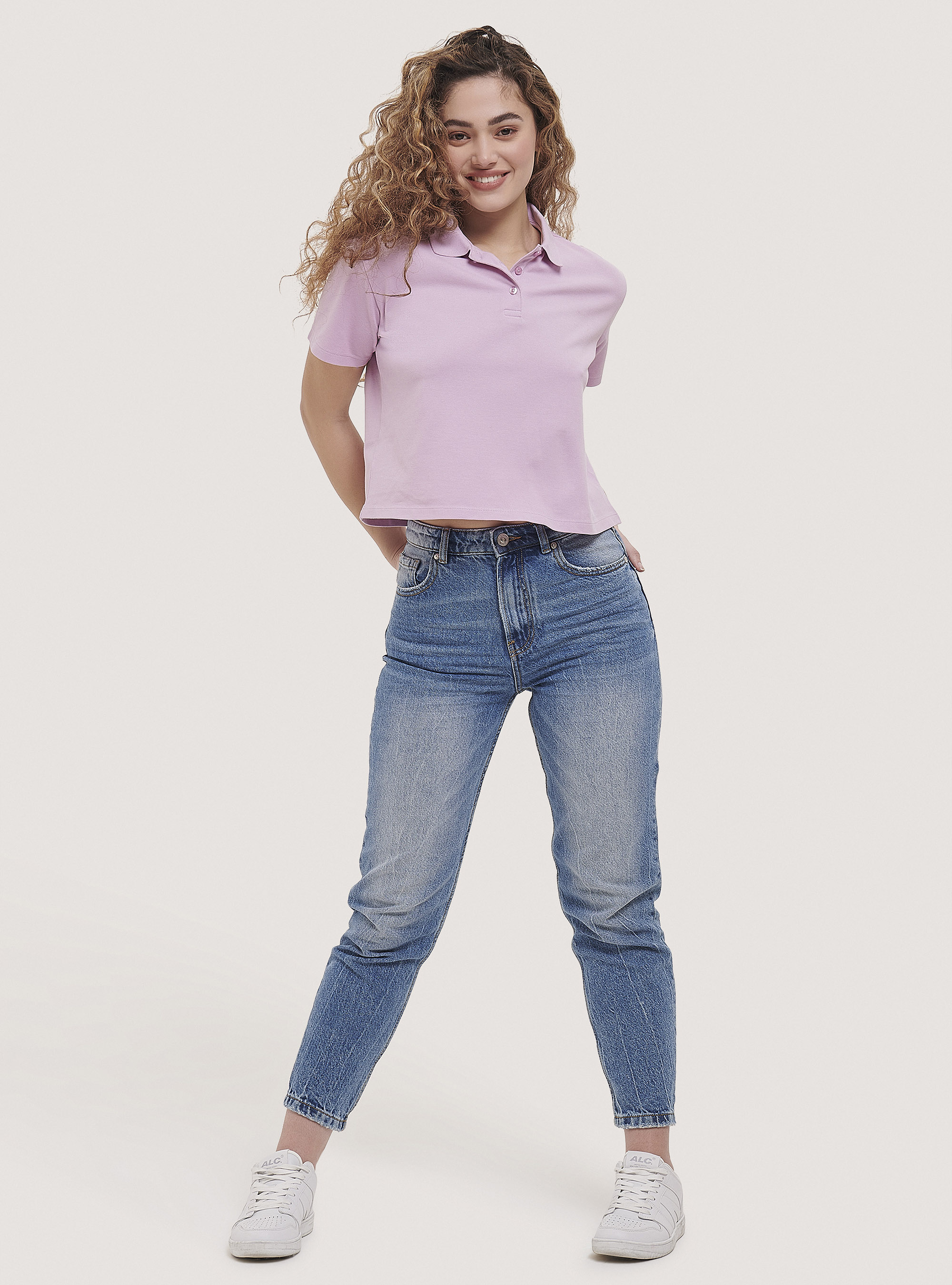 Unifarbenes Poloshirt in Crop Fit Passform, C3303 LILLAC