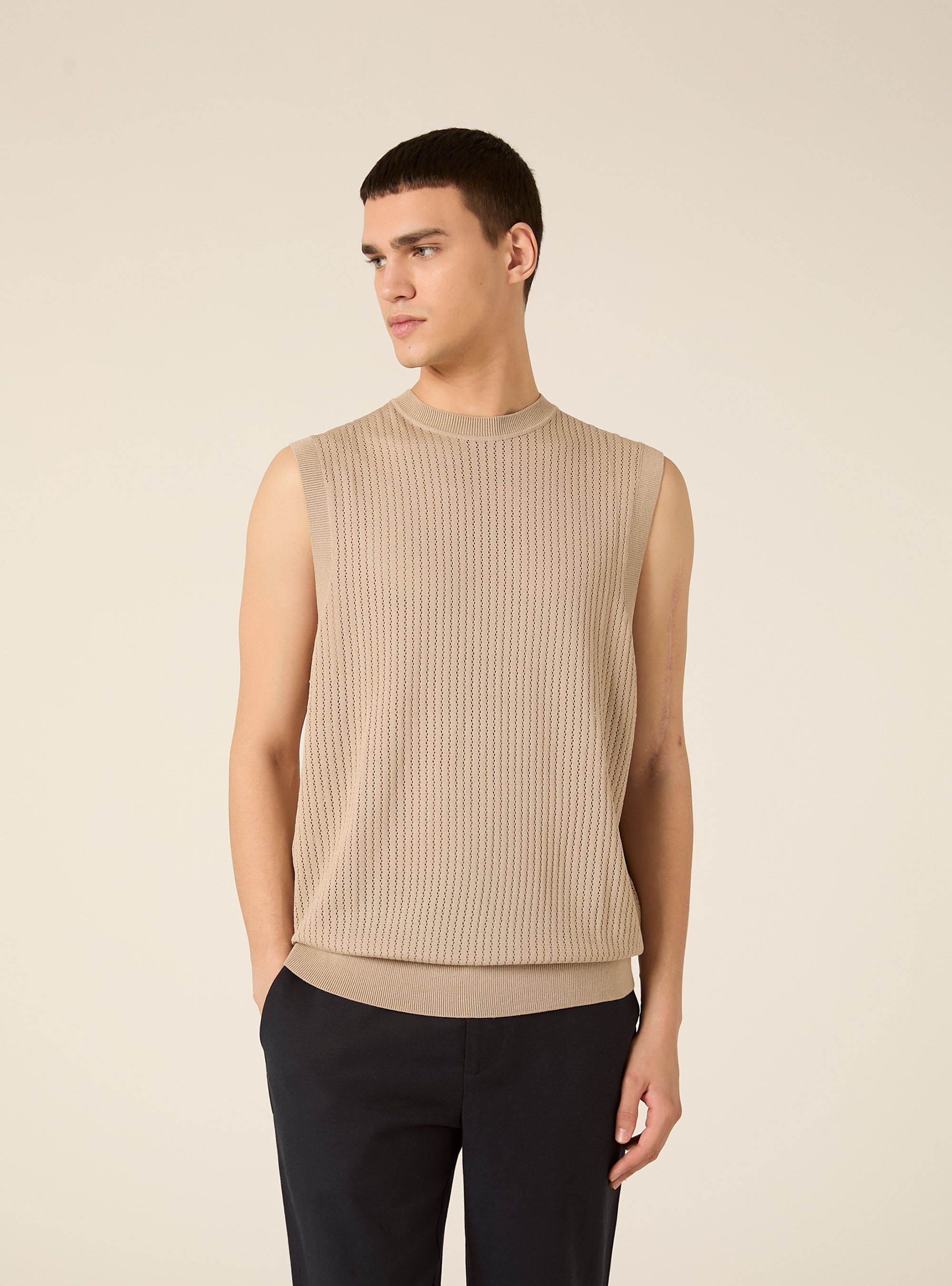 Gilet regular fit in maglia, MBG3 BEIGE MEL LIGHT