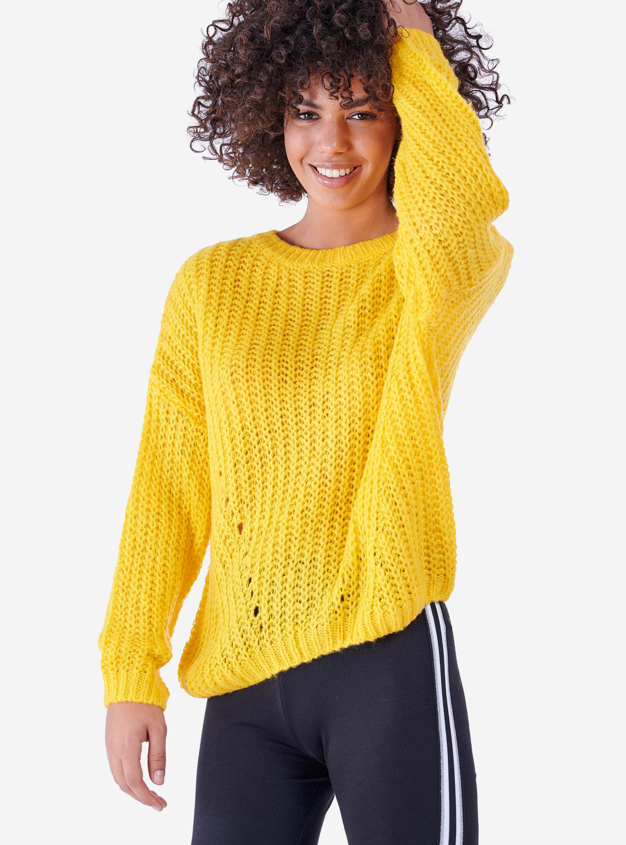 WIDE SWEATER WITH ROUNDNECK, YELLOW