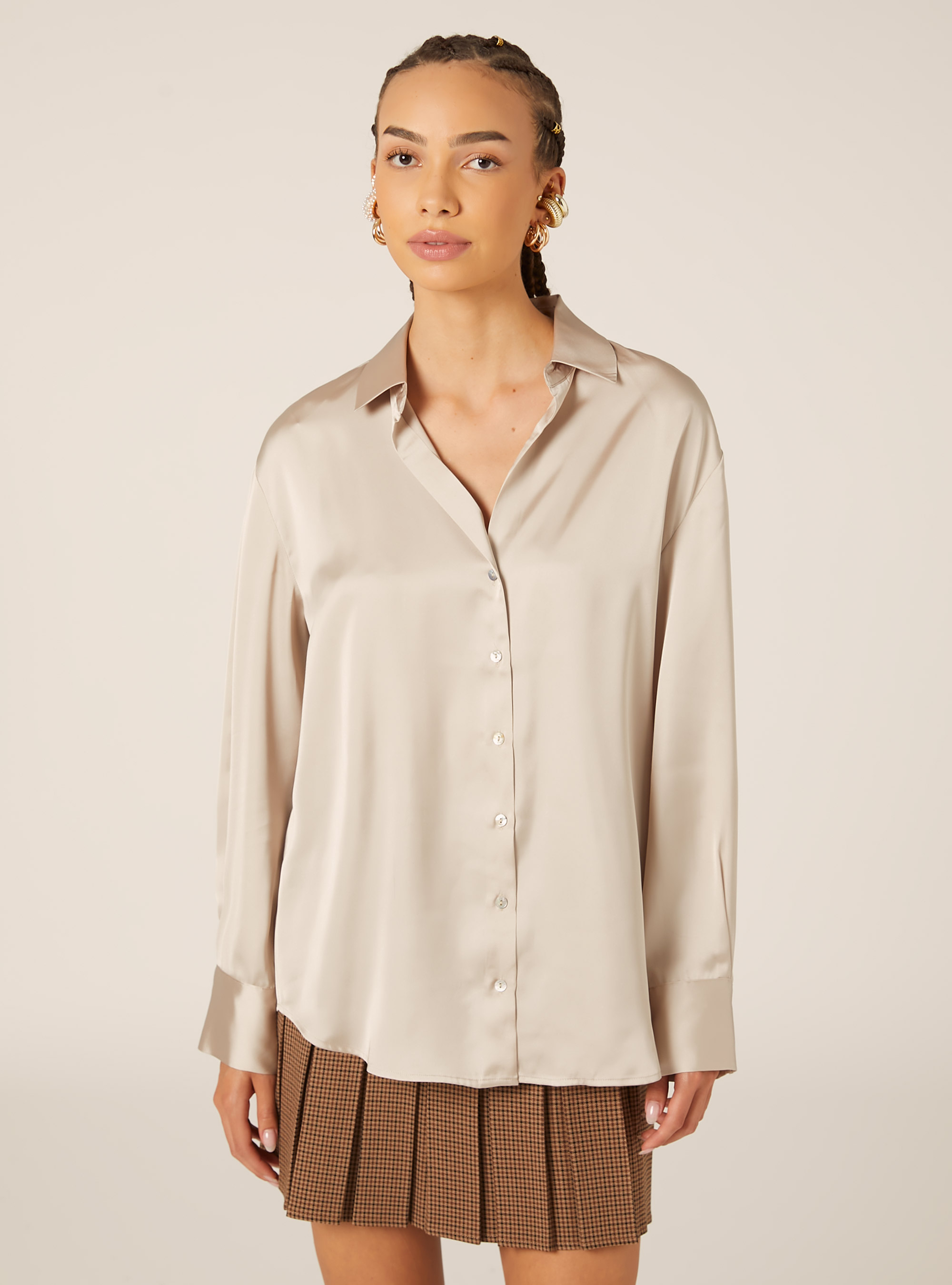 Plain satin shirt, BG2 BEIGE MEDIUM