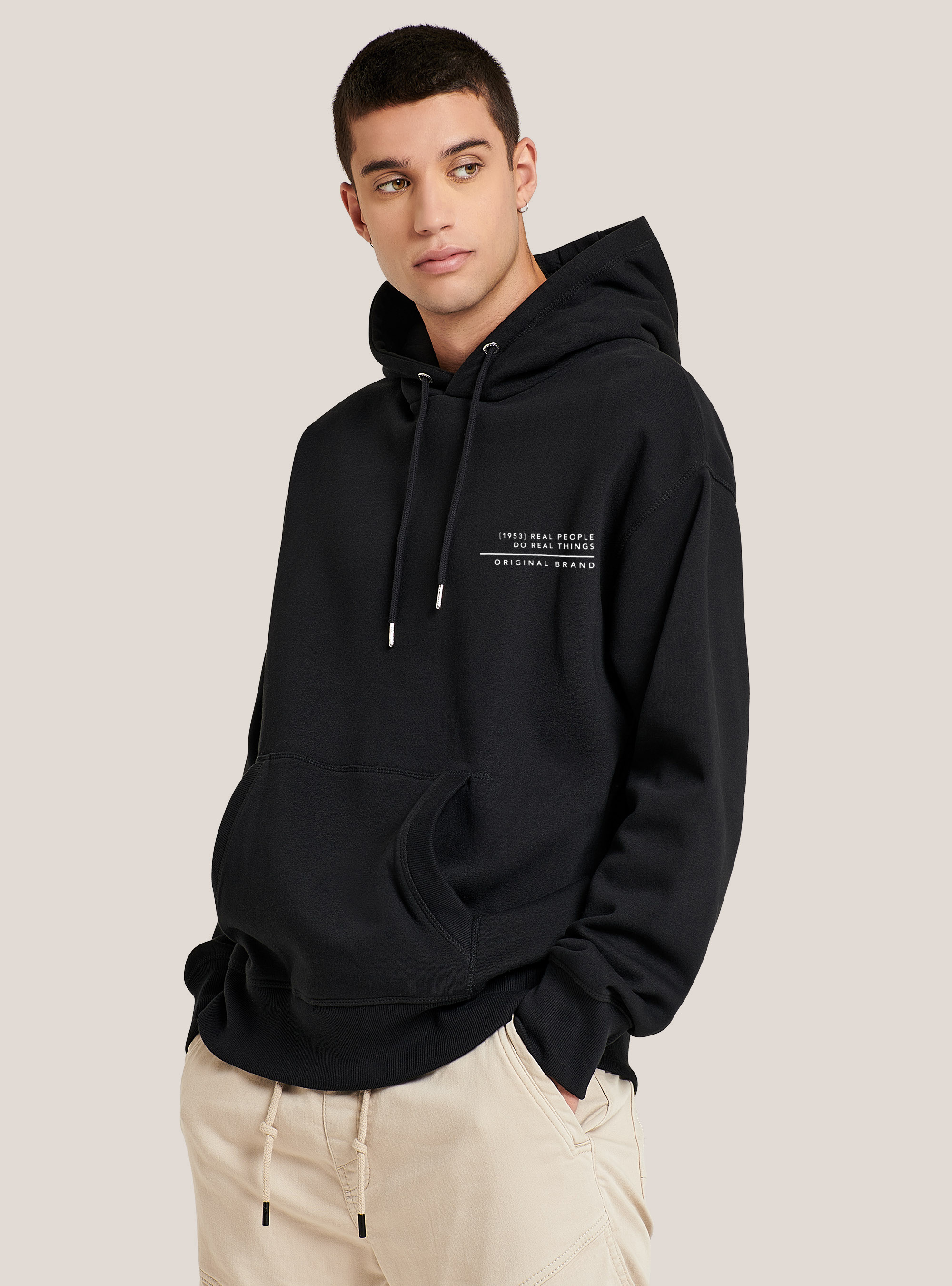Sudadera de algodón de gran tamaño, NEGRO