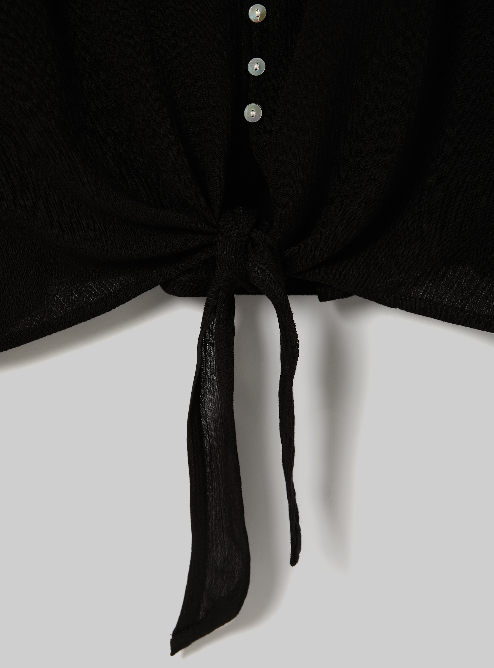 Camisa lisa con cuello de pico y nudo en la cintura, BK1 BLACK