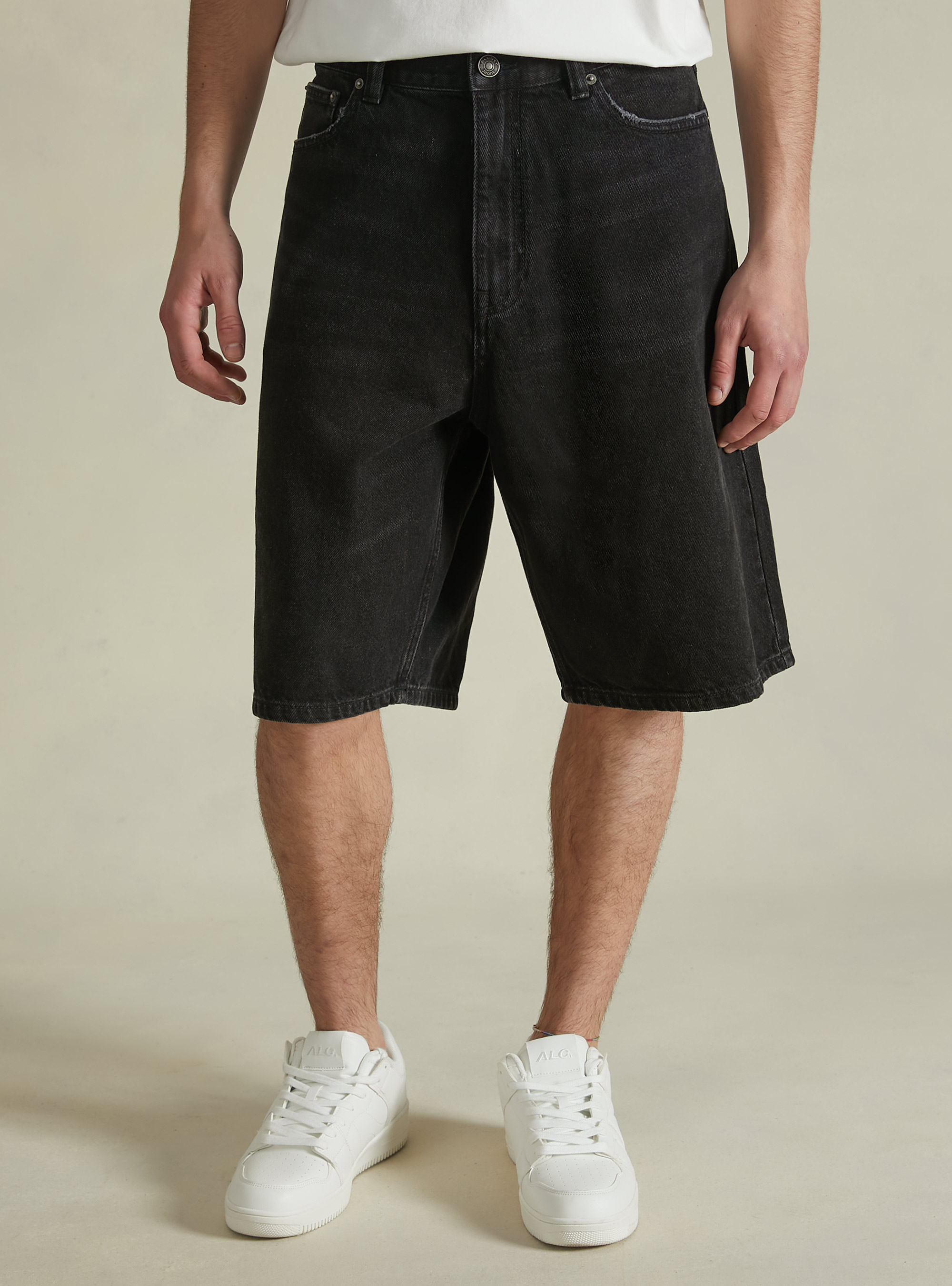 Baggy Fit Denim Bermudashorts, D000 BLACK