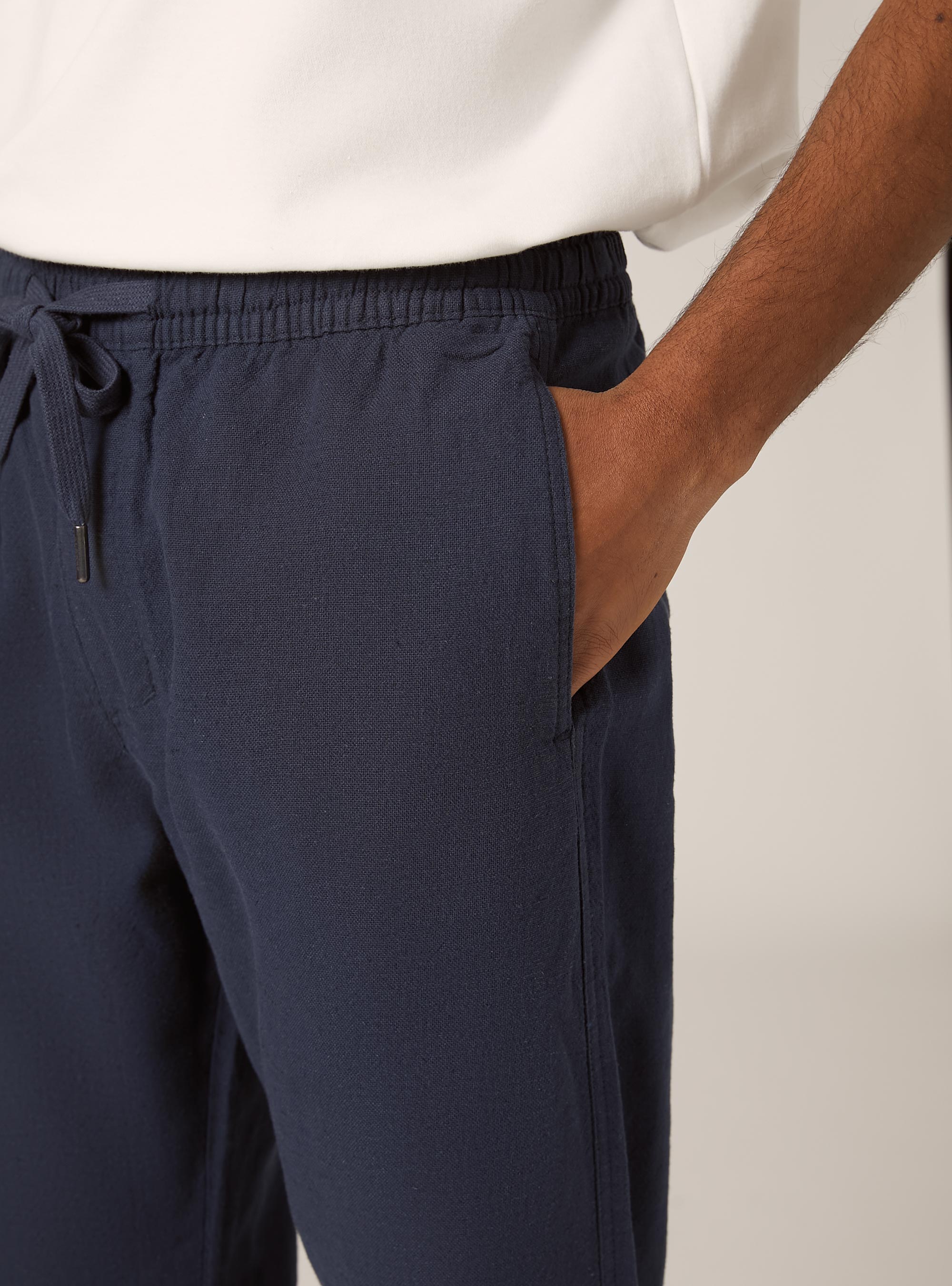 Pantalón jogger en mezcla de lino, NA2 NAVY MEDIUM