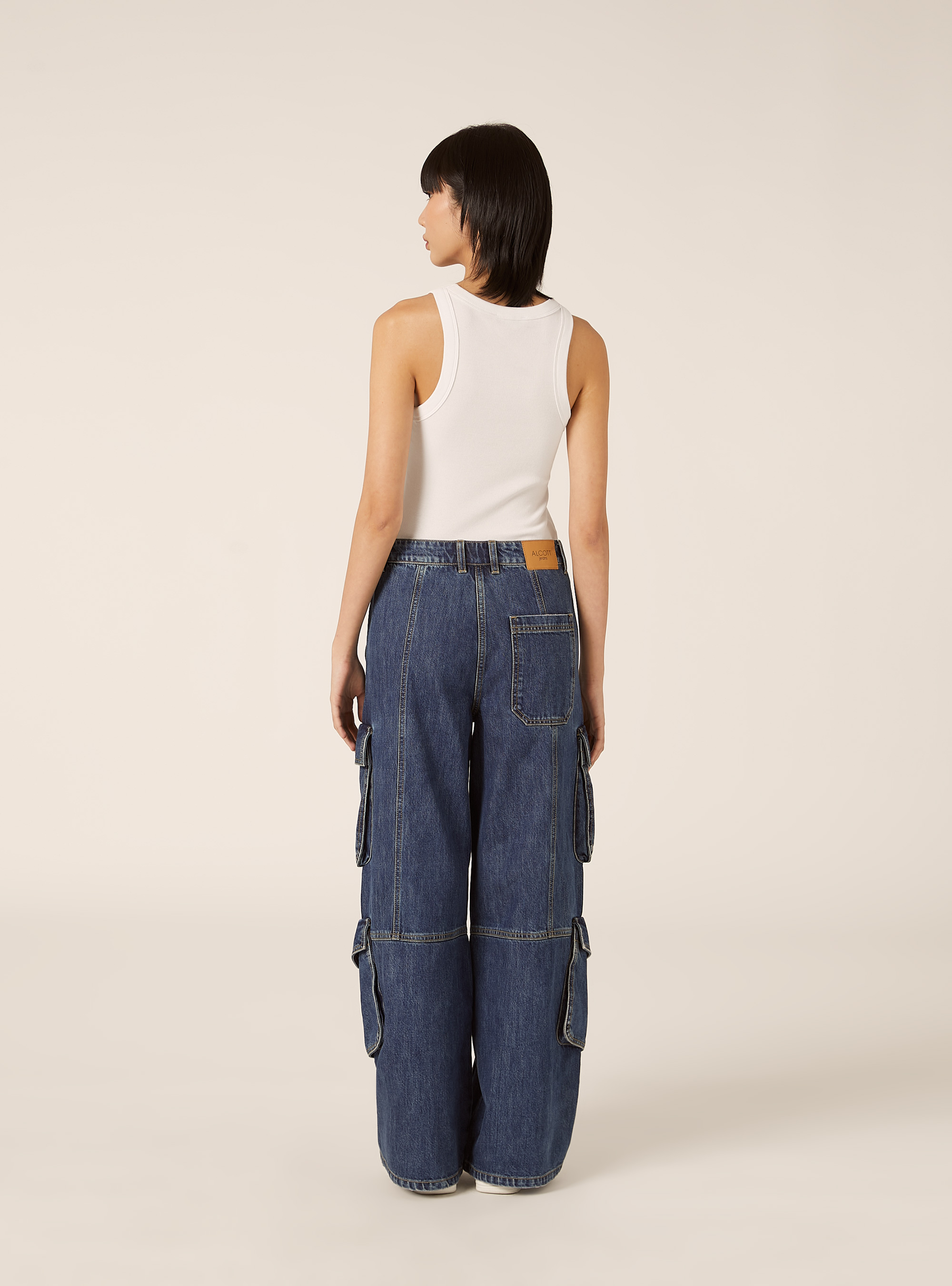 Jeans cargo con zip su gamba, D003 MEDIUM BLUE