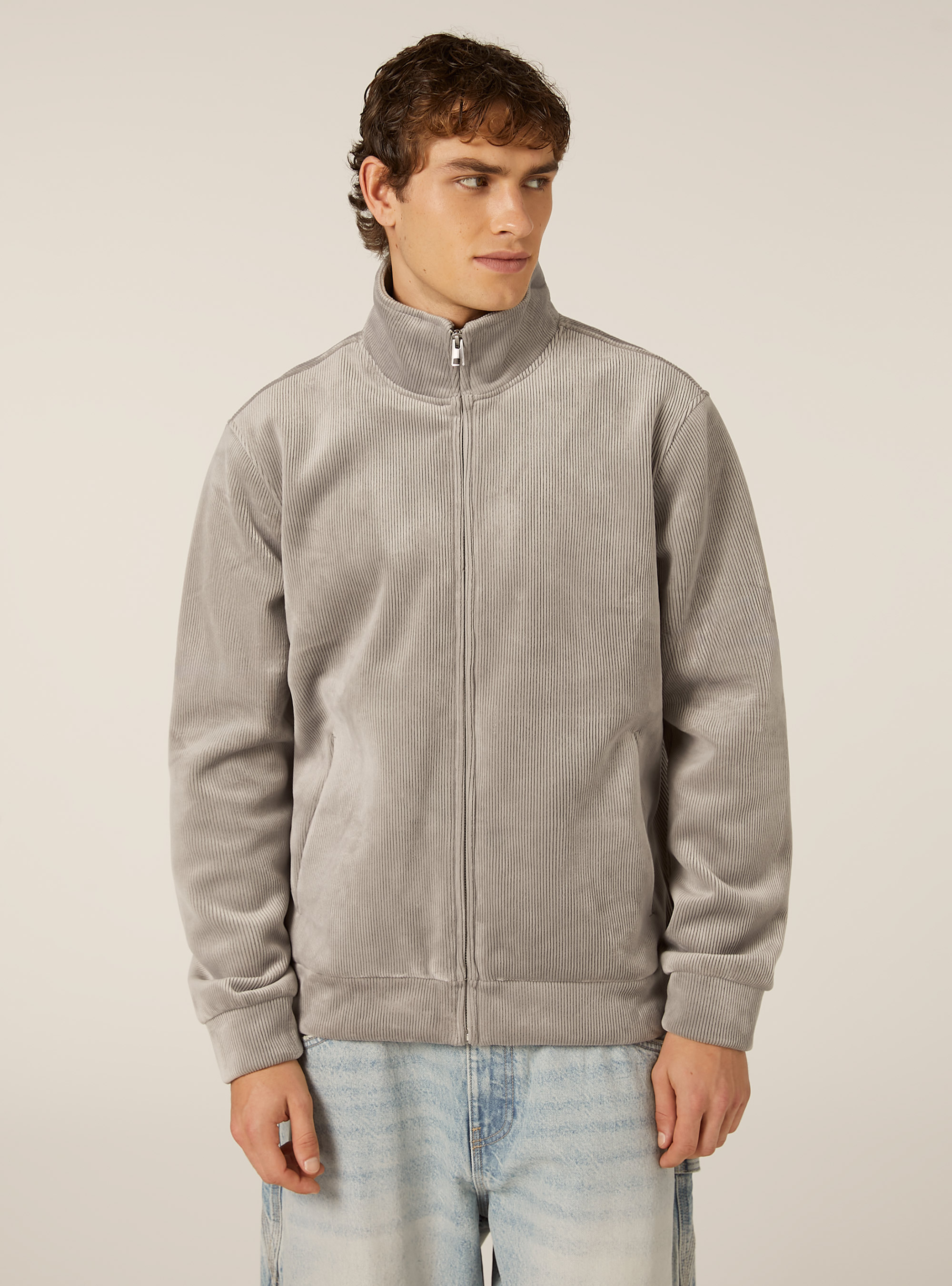 Sudadera con cremallera de pana, GY2 GREY MEDIUM