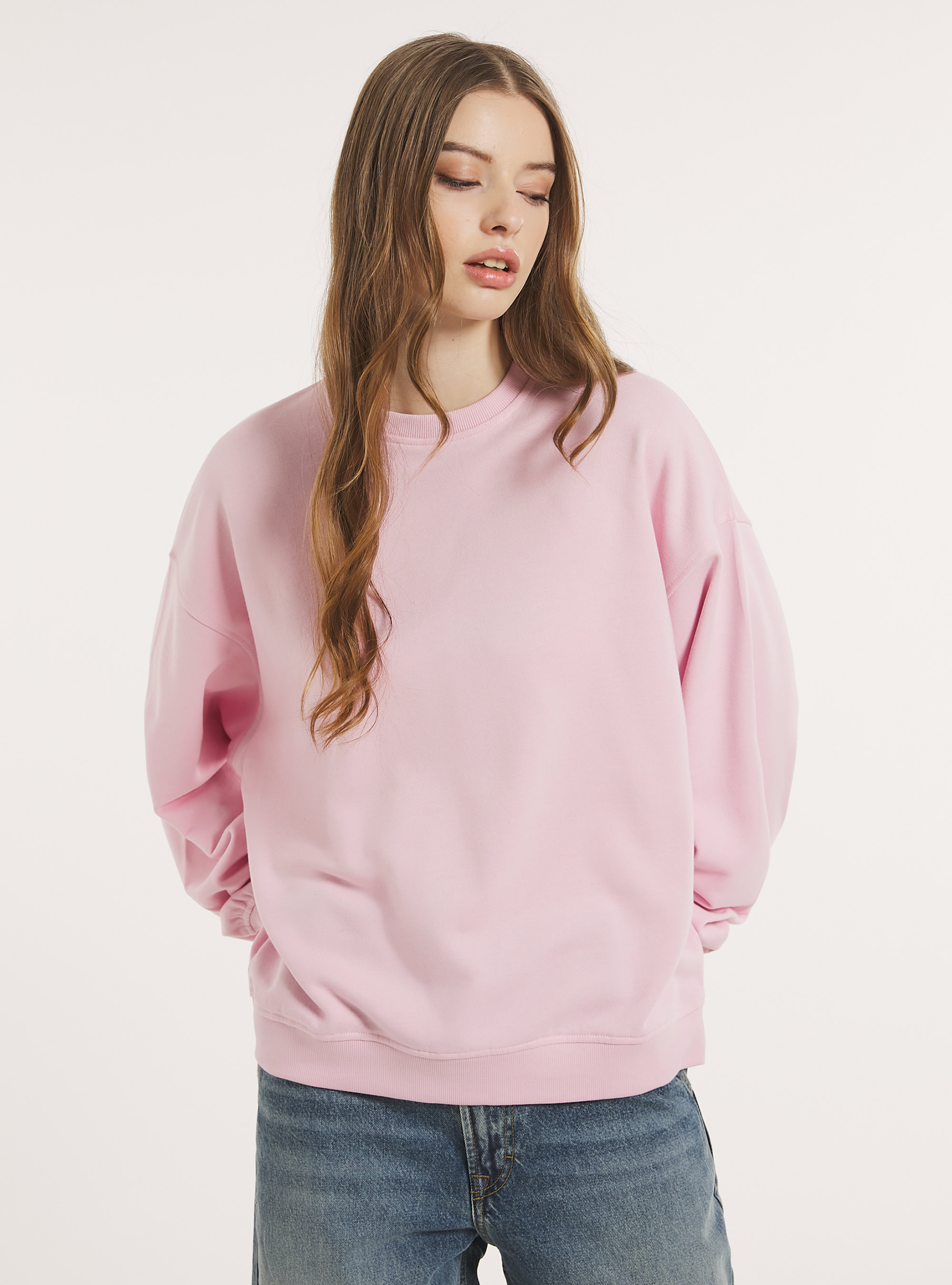 Plain cotton crew-neck sweatshirt, PK3 PINK LIGHT