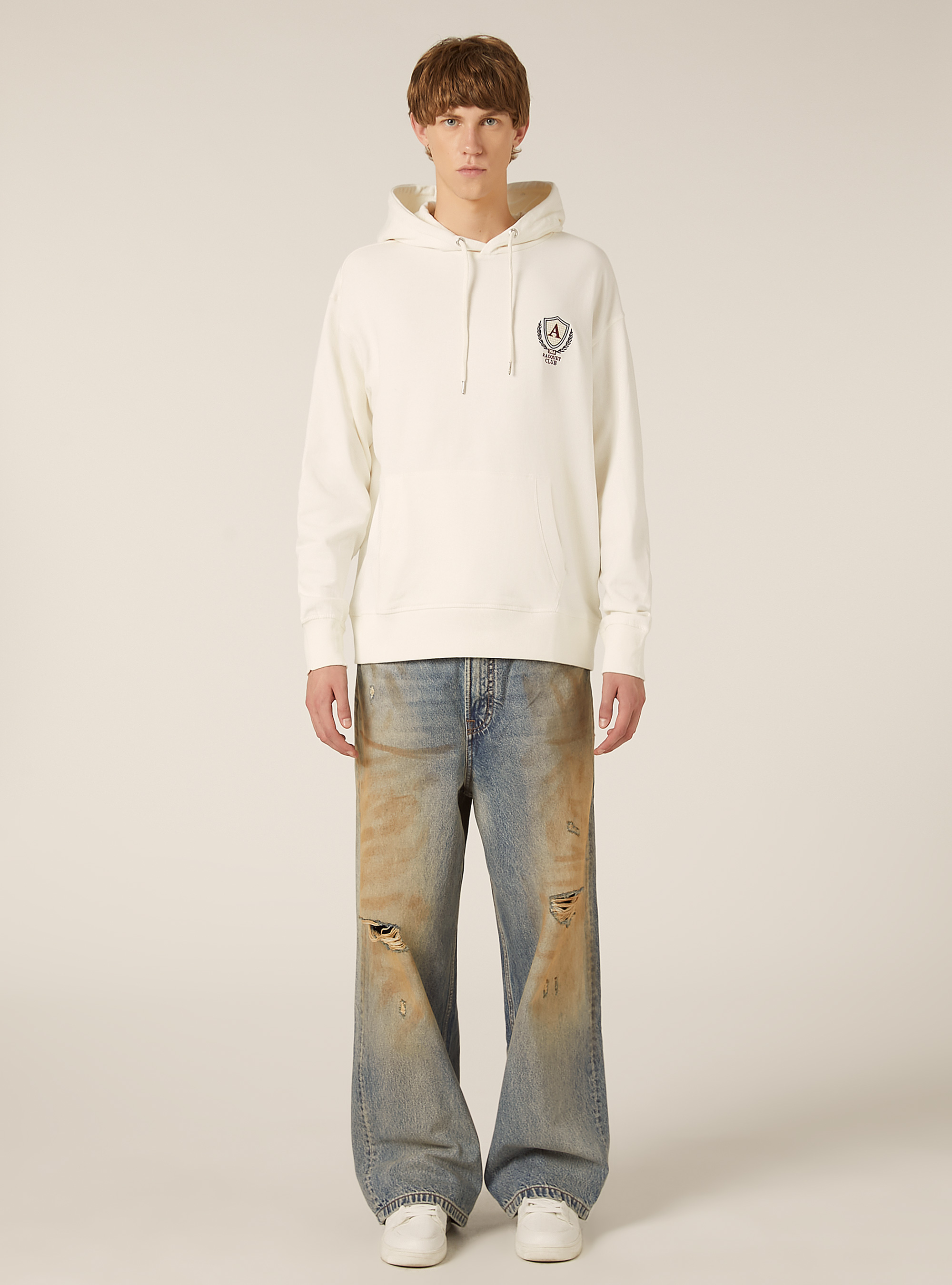Hooded sweatshirt with cotton patch, C0020 OFF WHITE