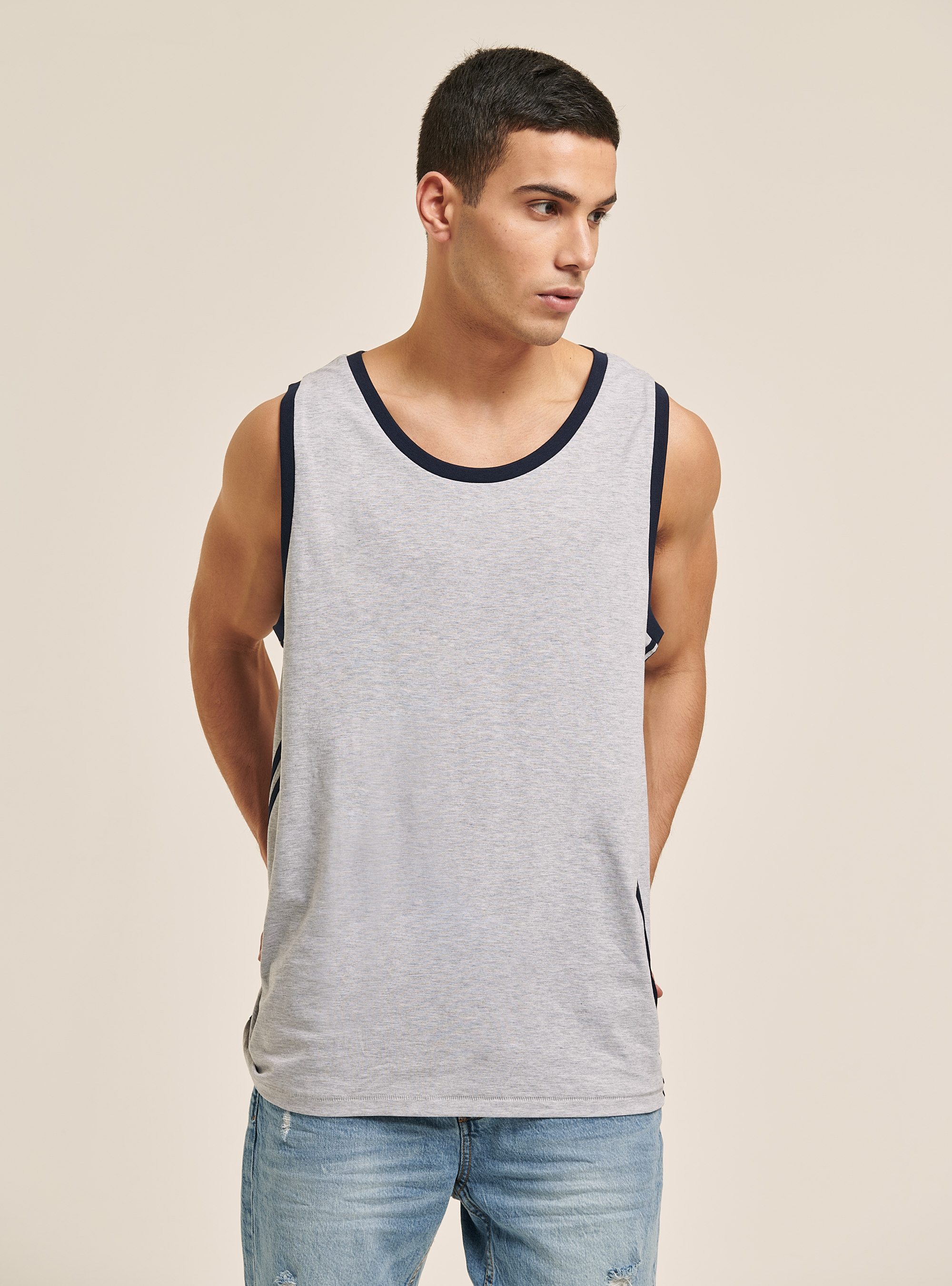 Camiseta b&aacute;sica de algod&oacute;n, GRIS CLARO MELANGE