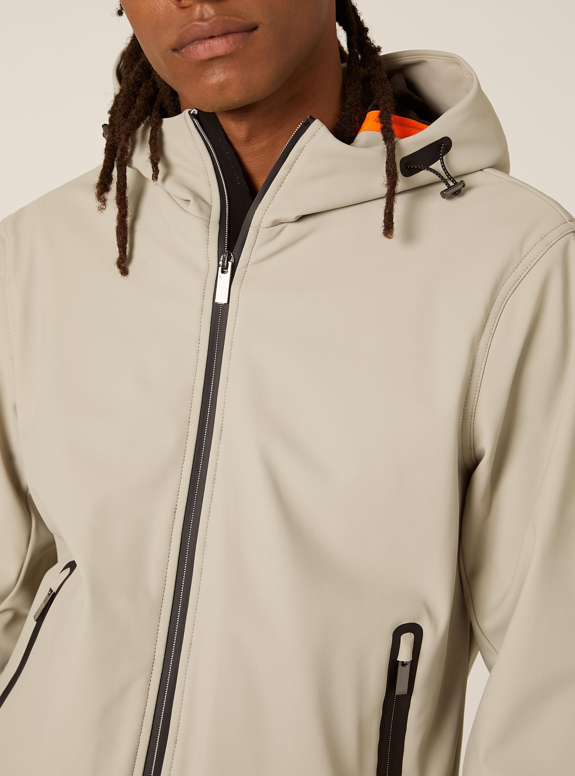 Technical fabric jacket with hood, CR3 CREAM LIGHT