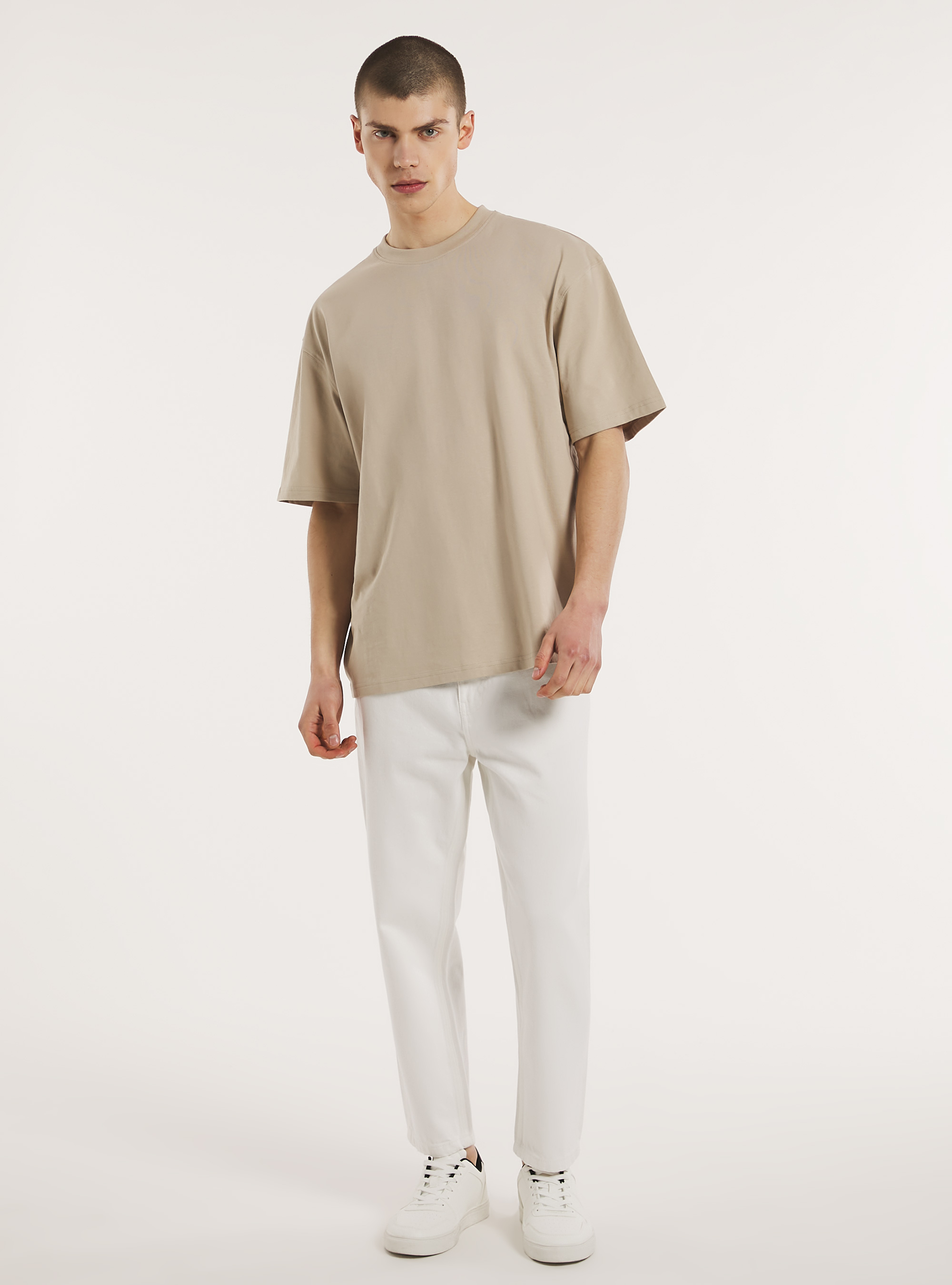 Relaxed fit twill trousers, WH1 OFF WHITE