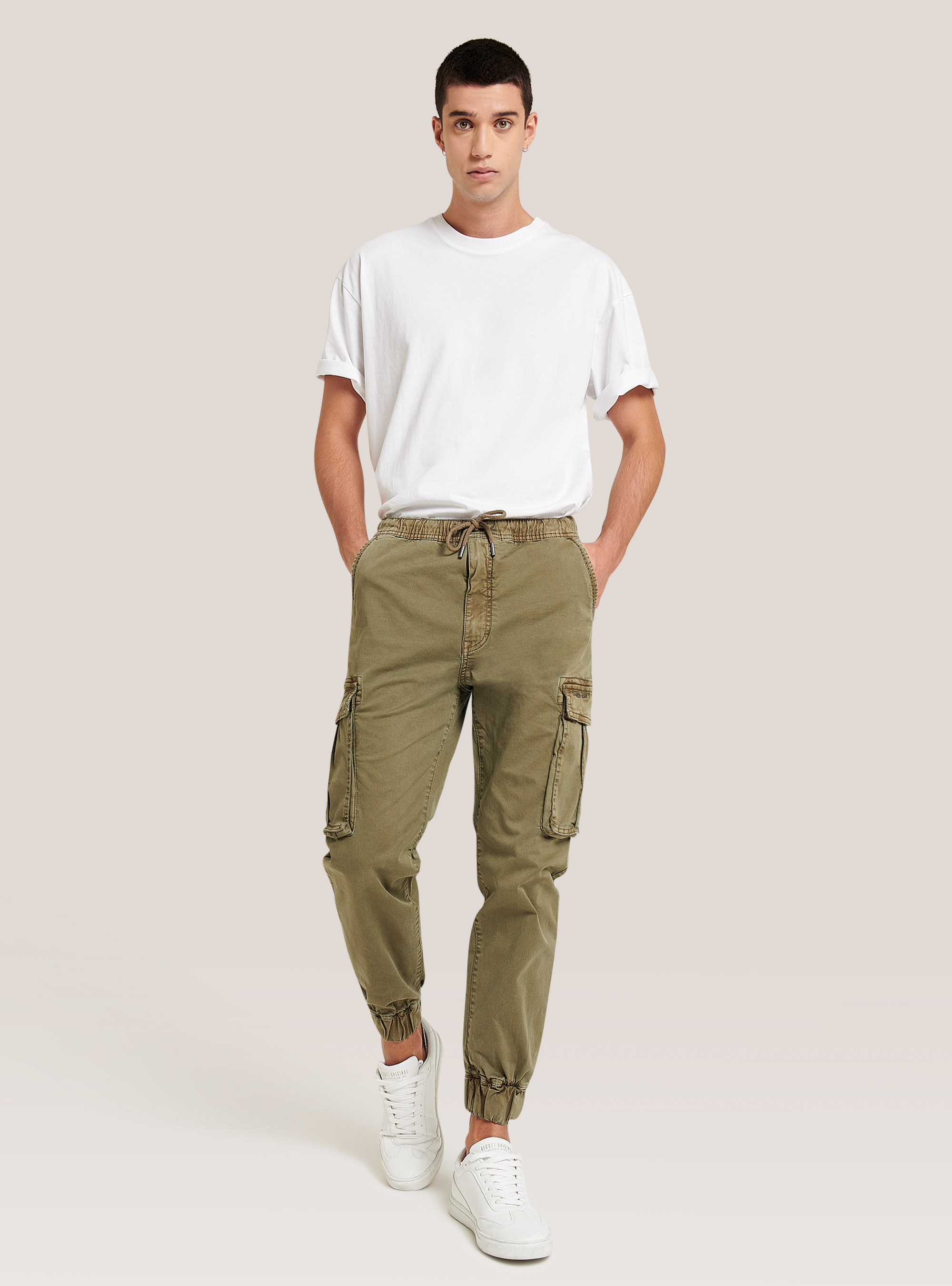 Stretch cotton twill cargo jogger, C6603 KAKY