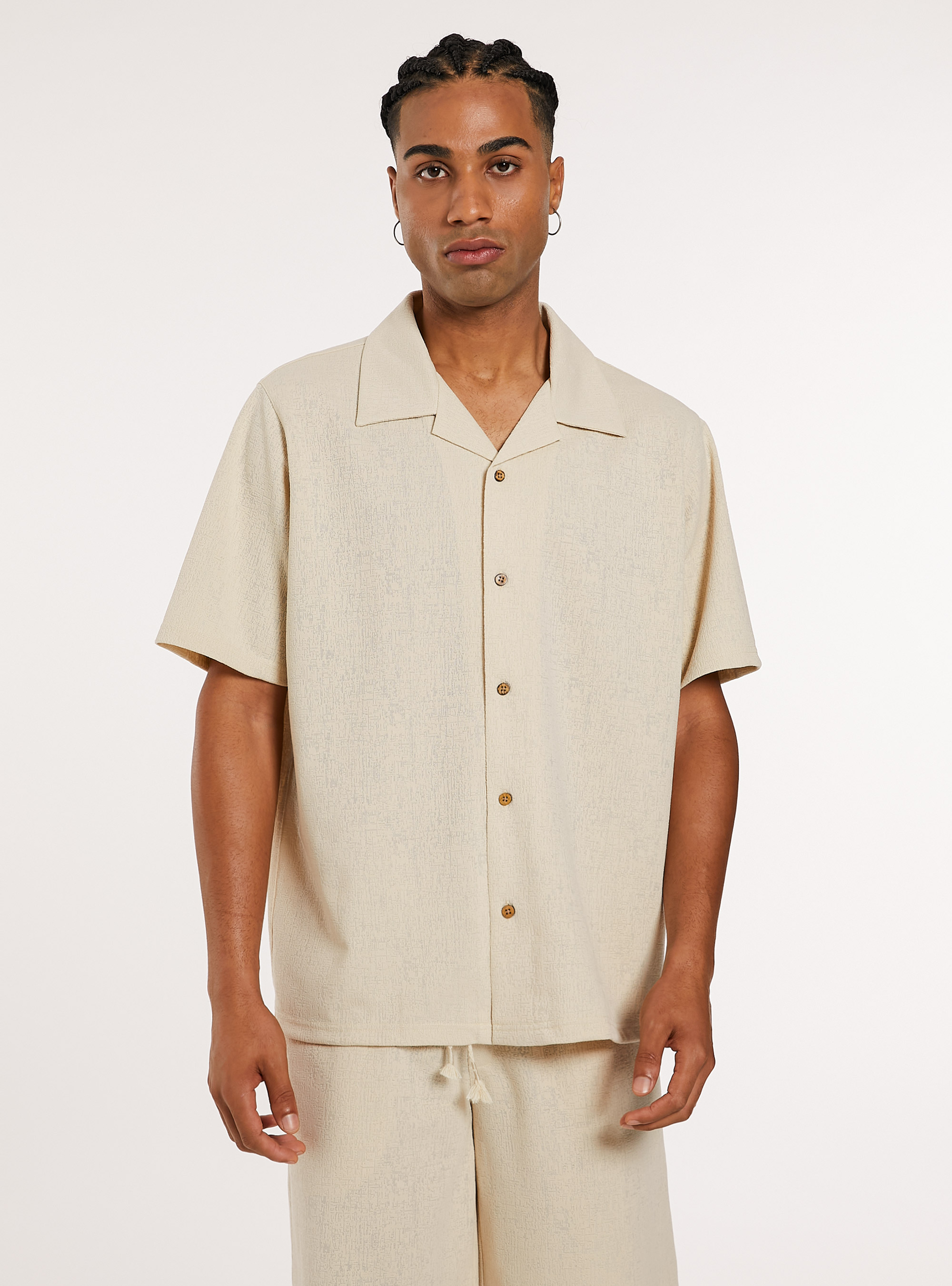 Camicia bowling testurizzata, CR3 CREAM LIGHT