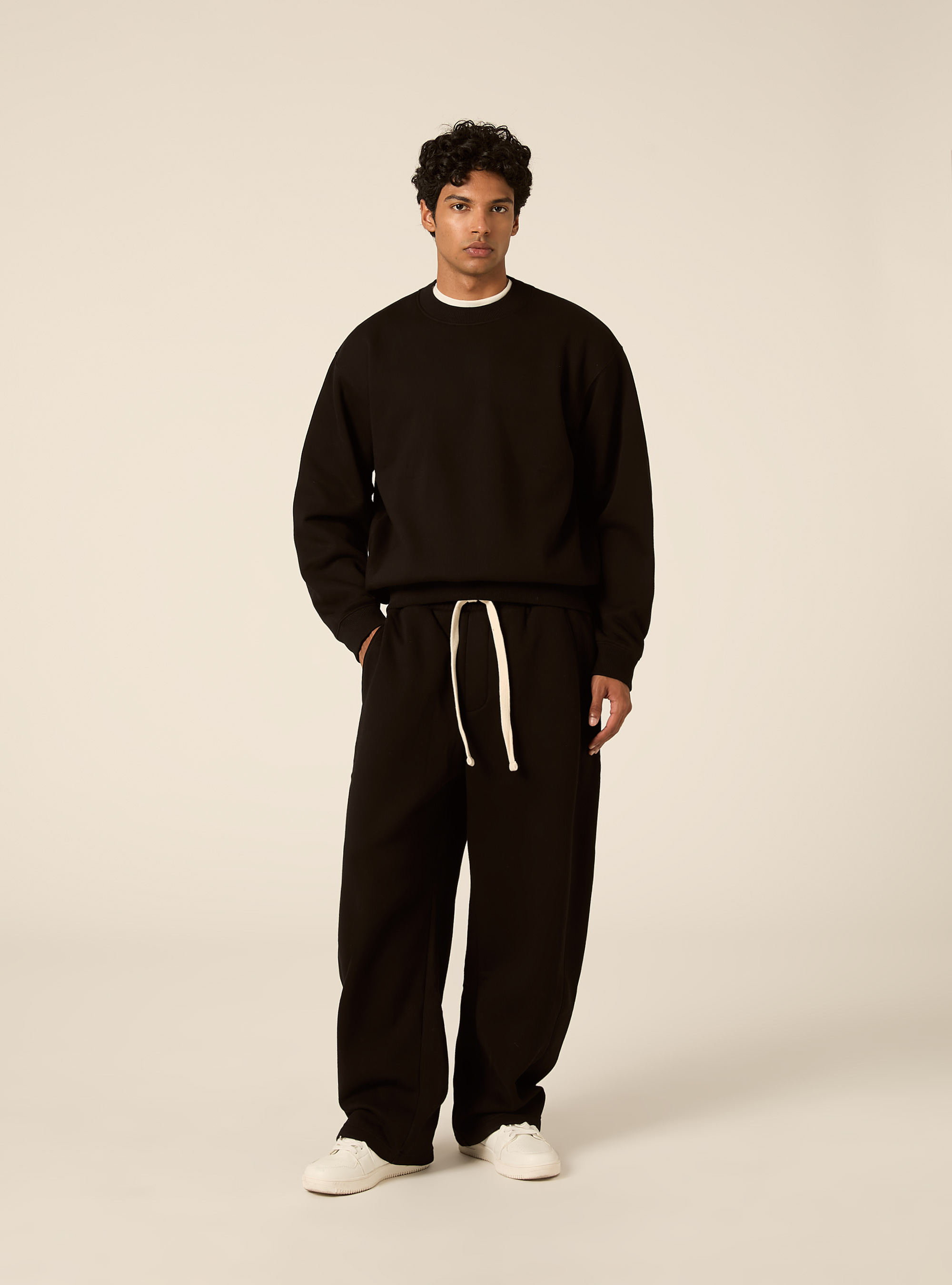 Felpa girocollo basica boxy fit, BK1 BLACK