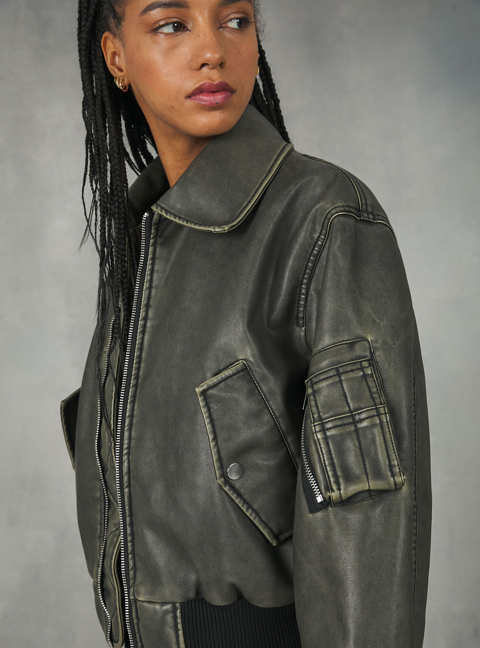 Bomber effet cuir effet vieilli, BR2 BROWN MEDIUM