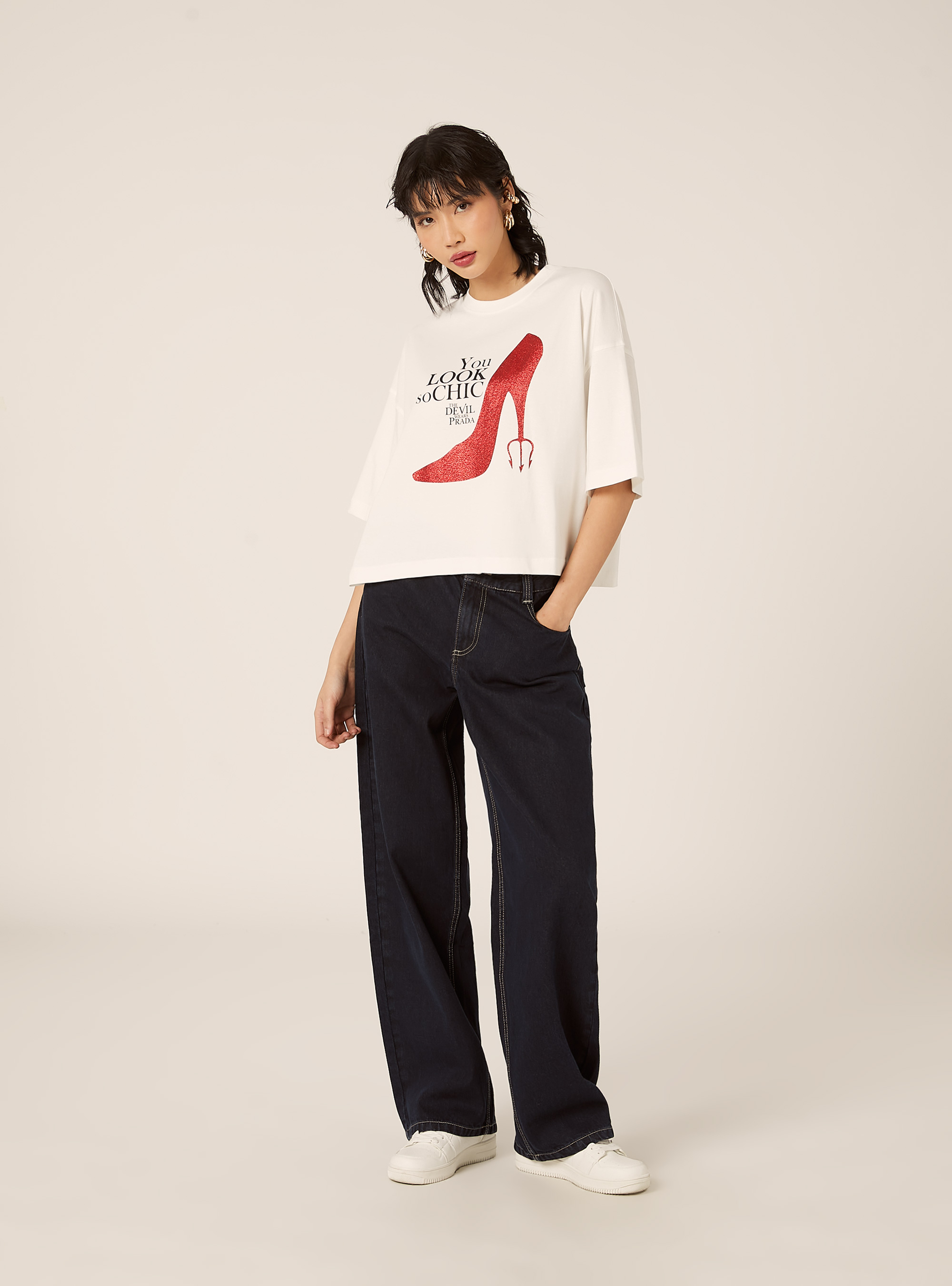 T-shirt boxy crop il diavolo veste prada, WH2 WHITE