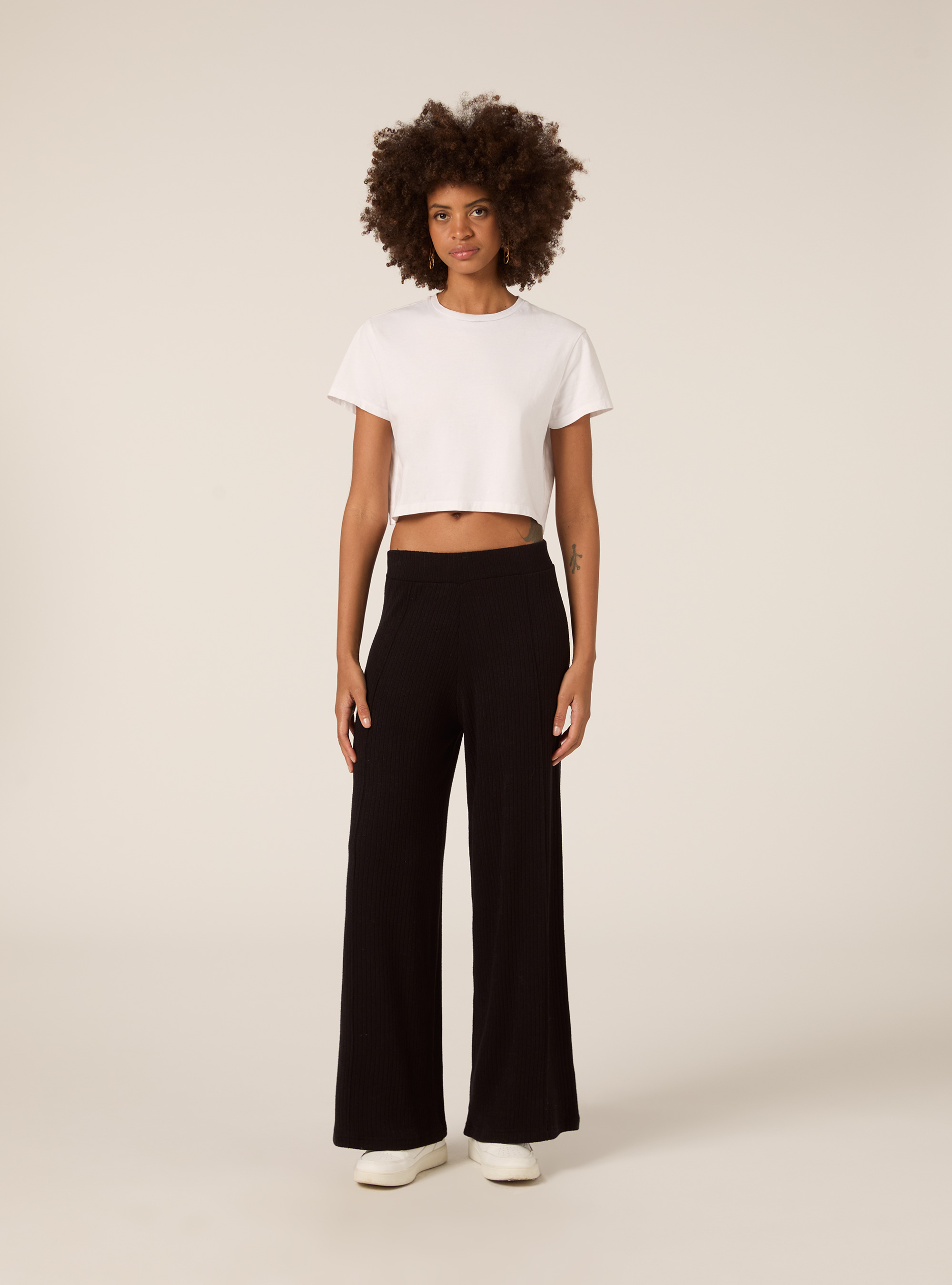 Palazzo knit pants, BK1 BLACK