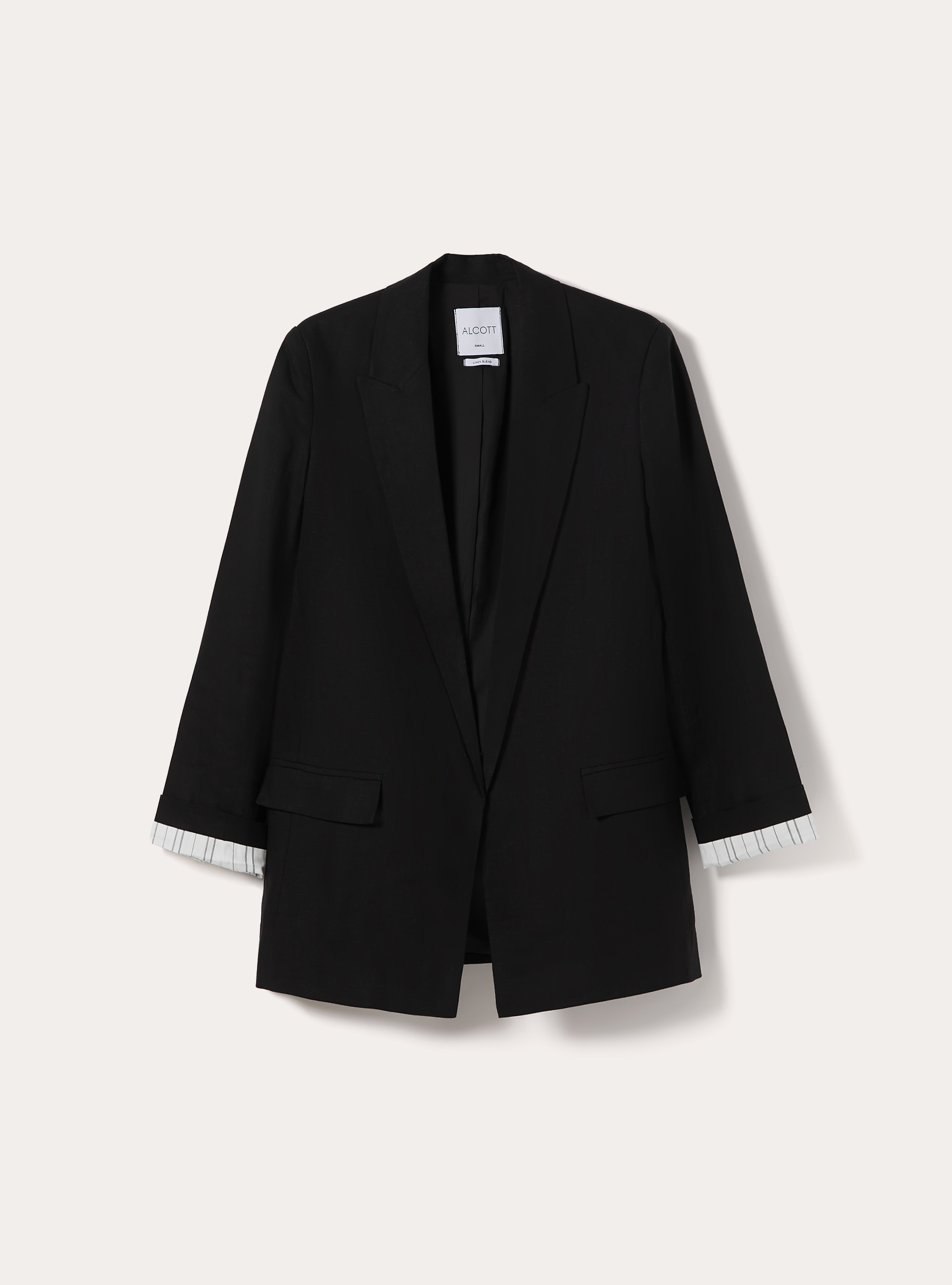 Blazer abierto en mezcla de lino, BK1 BLACK