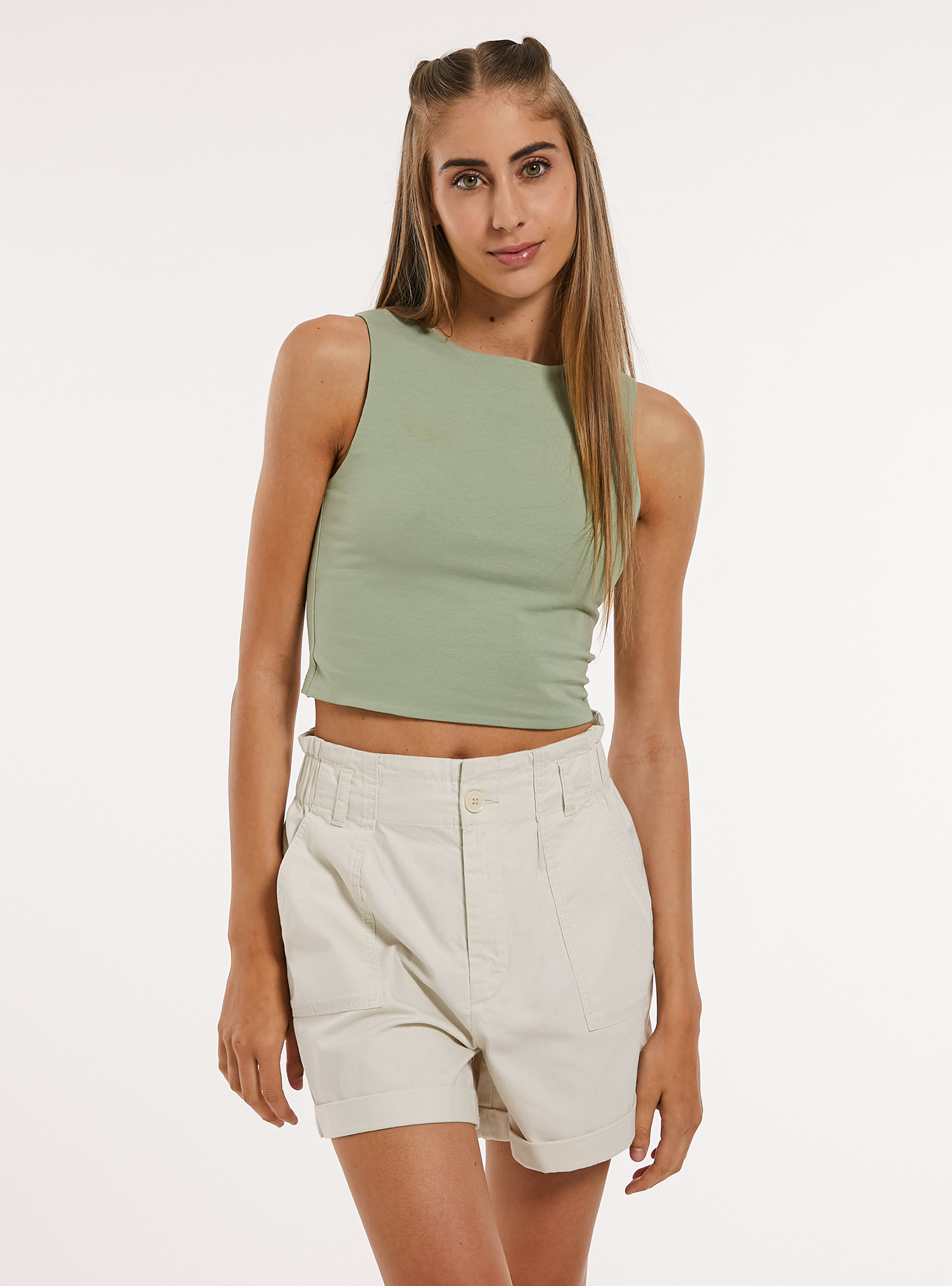 Canotta basica in jersey elasticizzato crop fit, GN2 GREEN MEDIUM