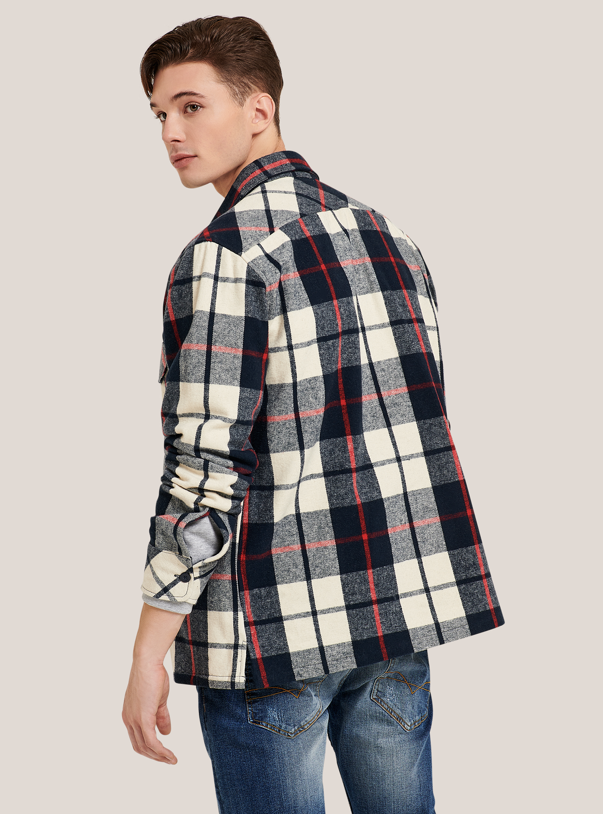 Giacca camicia a quadri, BIANCO