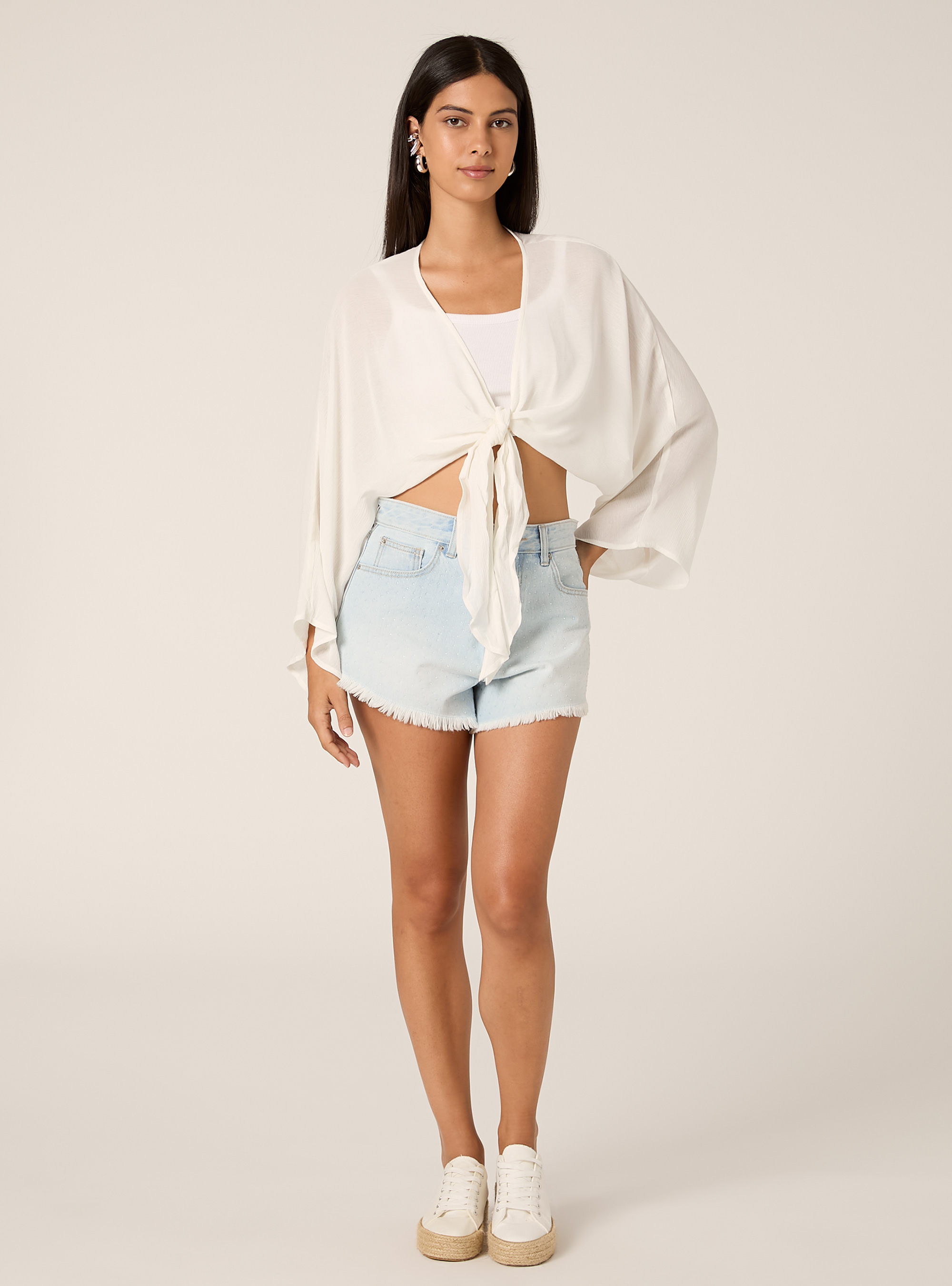 Fluid blouse with knot, WH1 OFF WHITE