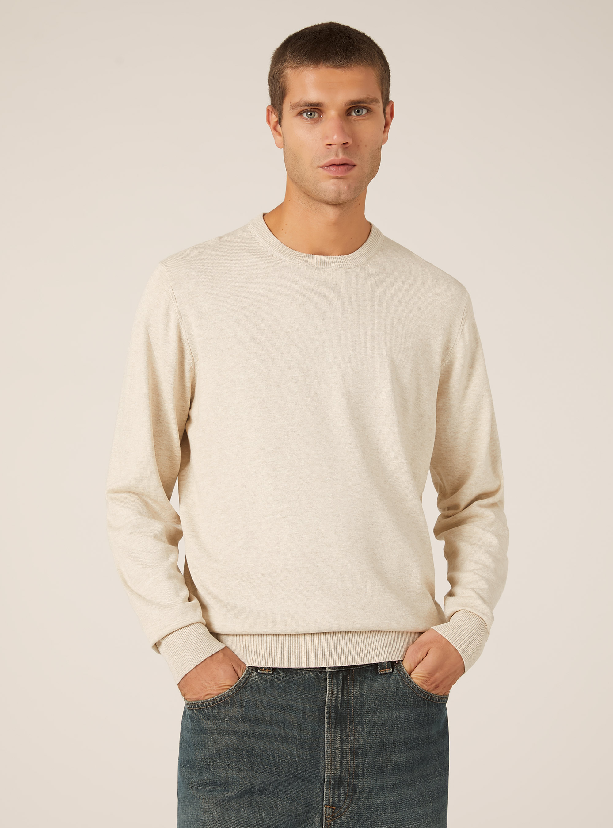 Jersey de cuello redondo de viscosa Ecovero, MCR3 CREAM MEL LIGHT