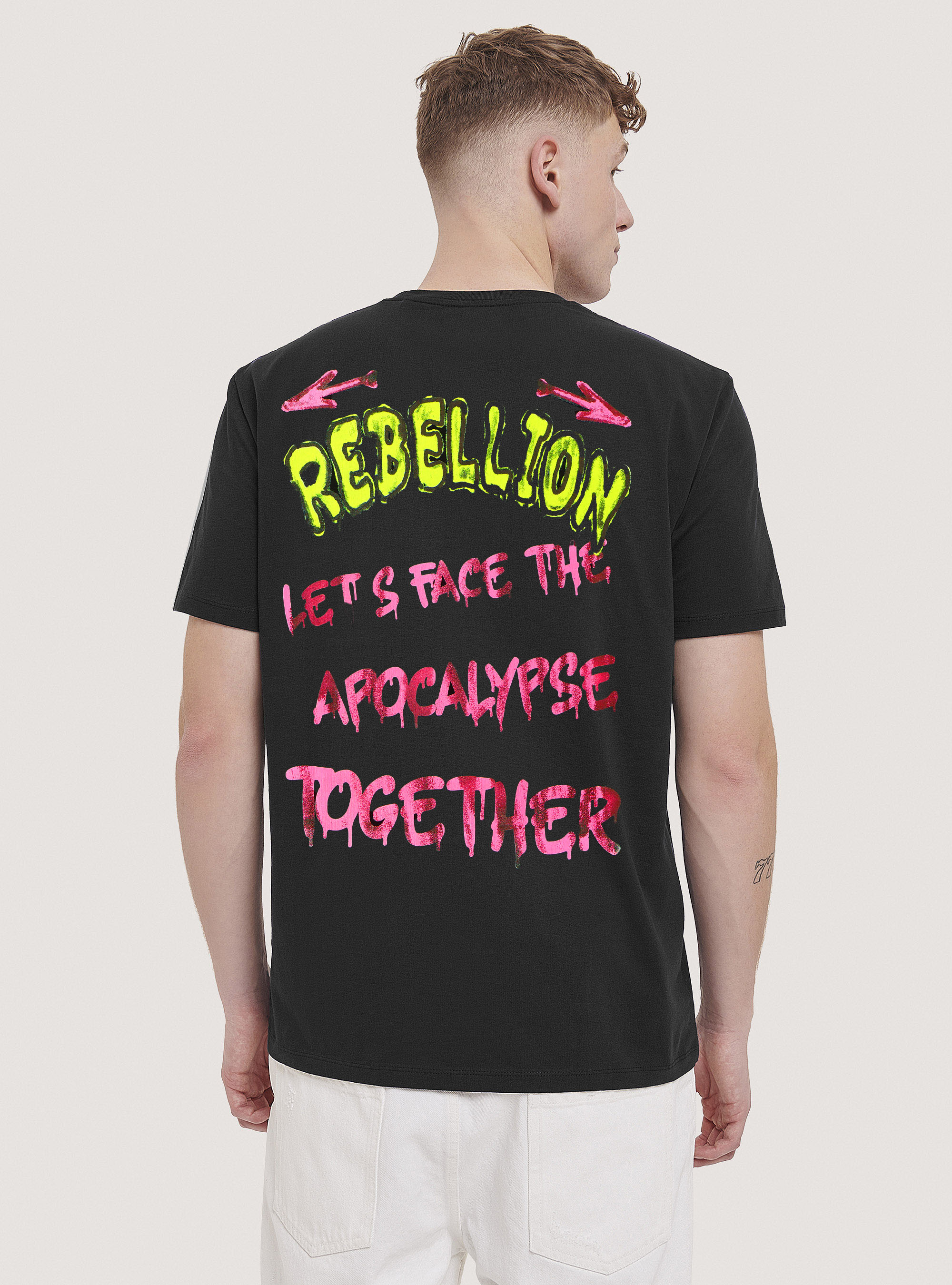 T-shirt with Smile Collection lettering print, BK1 BLACK