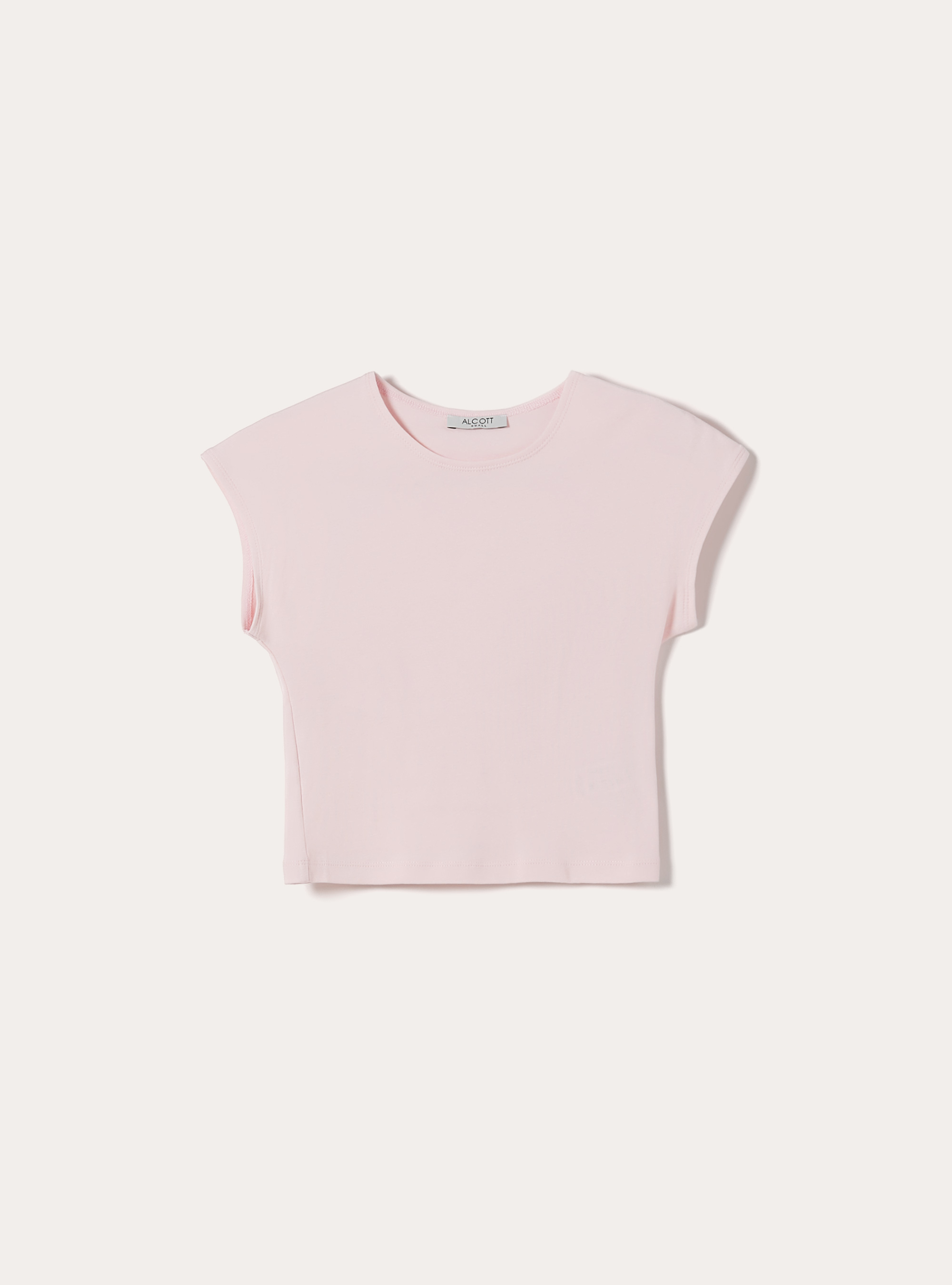 T-shirt crop con con maniche ad aletta, ROSA MEDIO