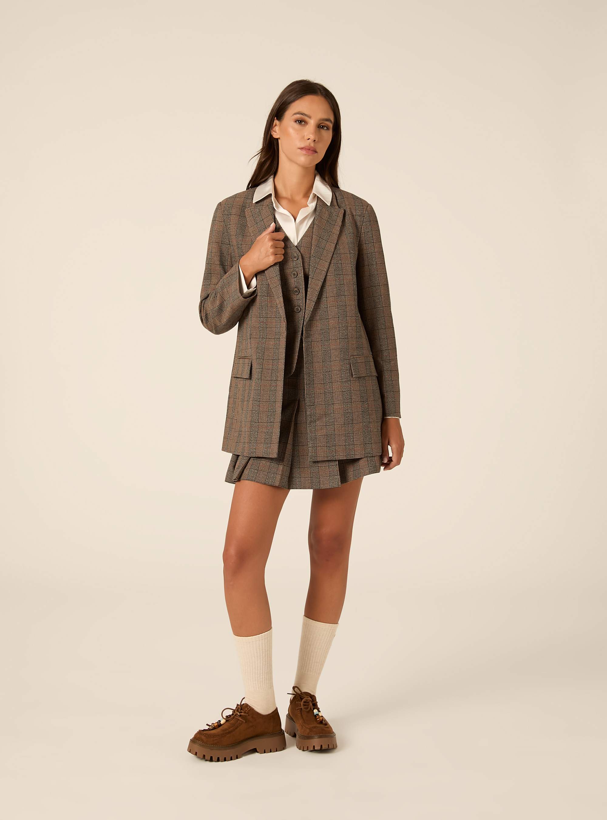 Blazer largo sastre con microestampado, BG1 BEIGE DARK