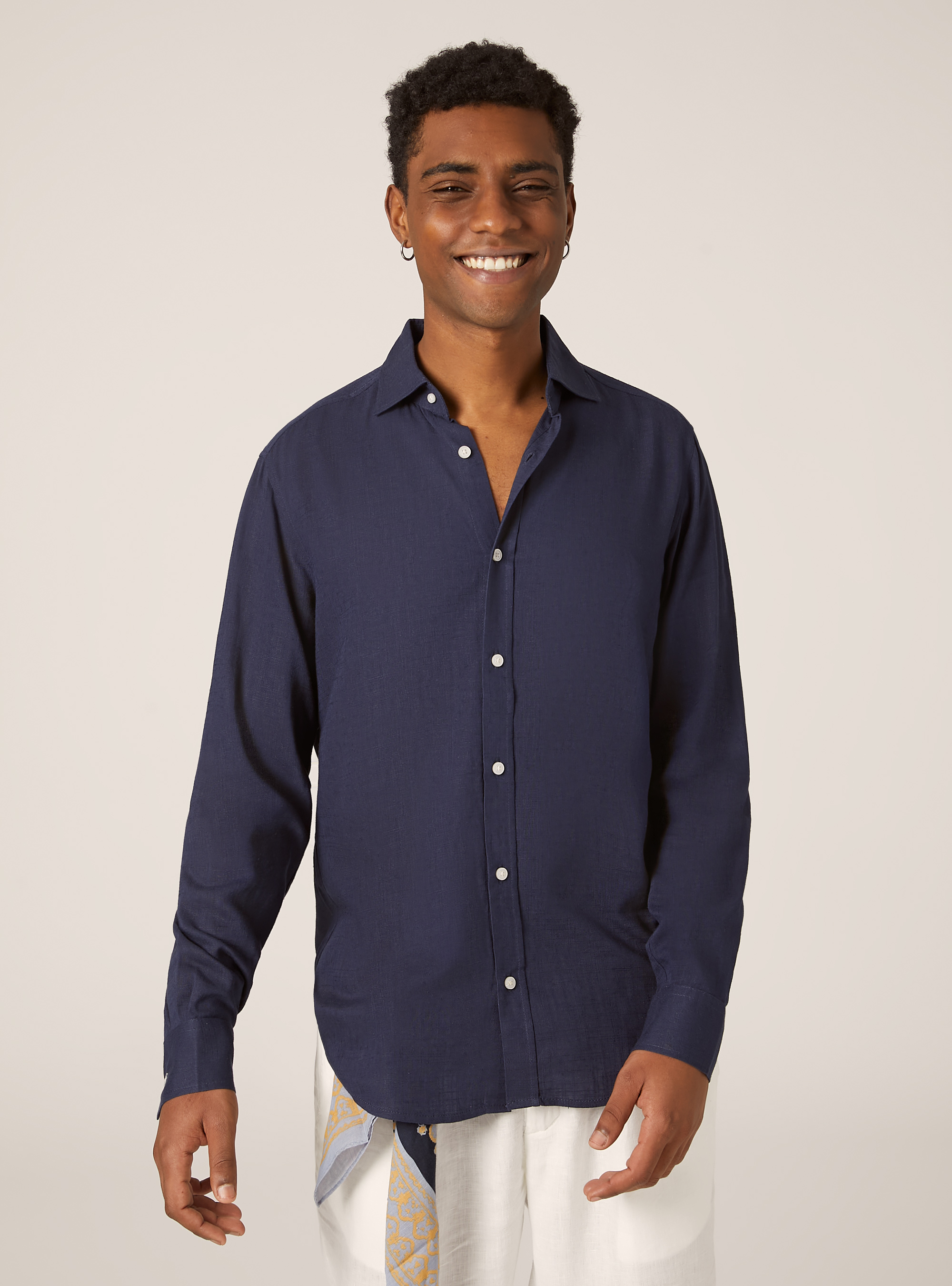 Linen blend shirt, BL2 BLUE MEDIUM