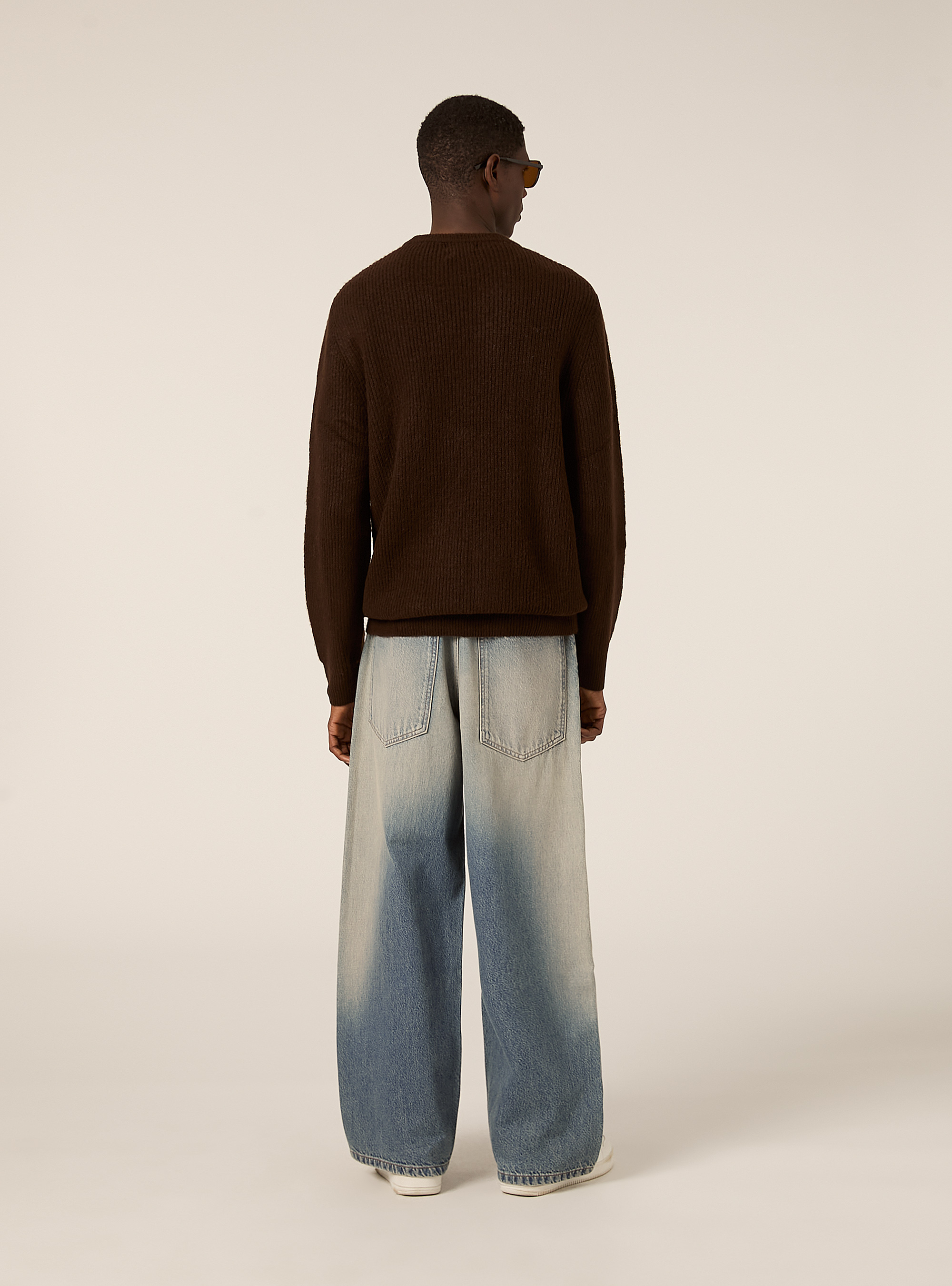 English ribbed crew neck jumper, MBR1 BROWN MEL DARK