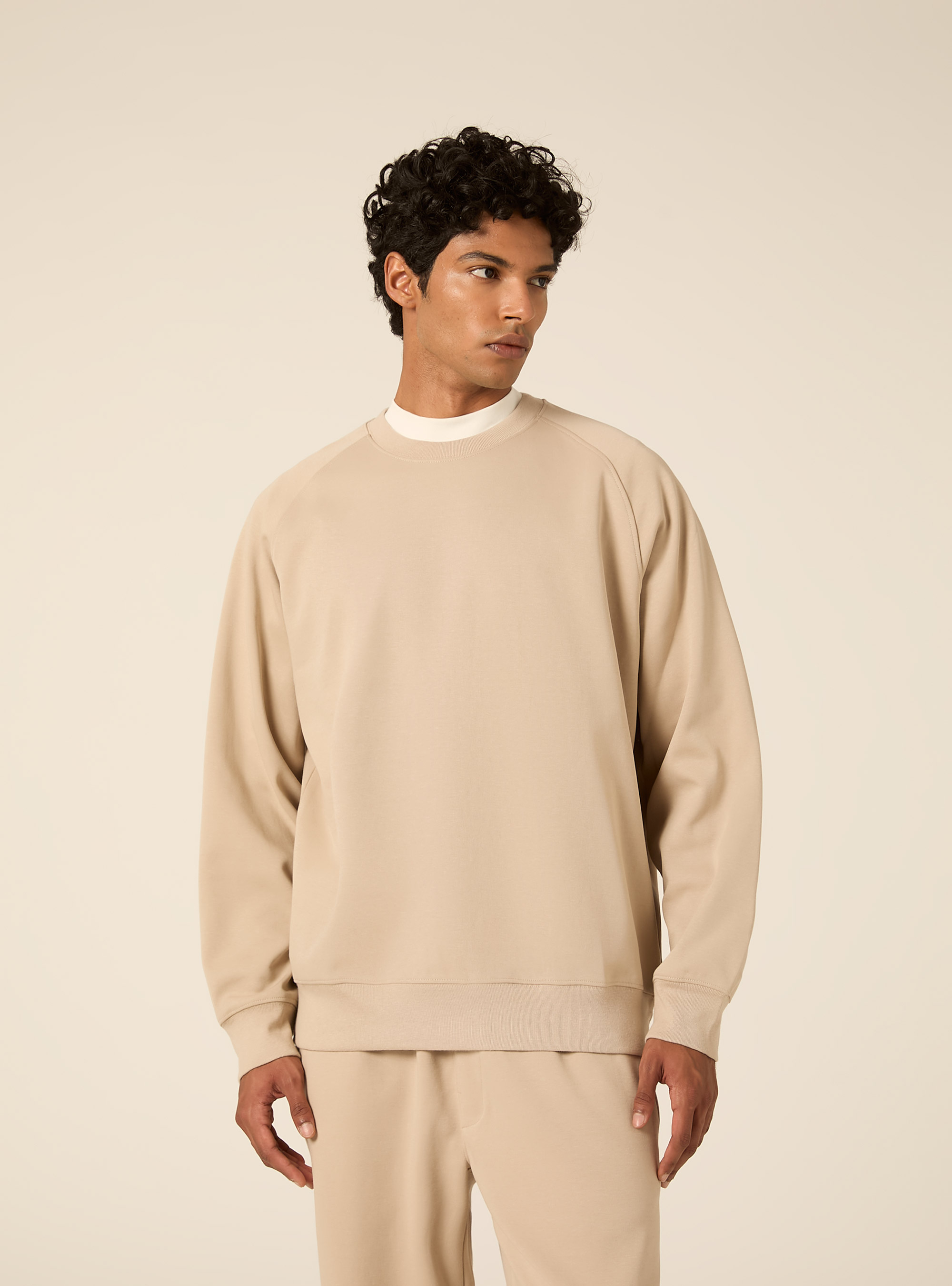 Sweat col rond avec manches raglan en tissu interlock, BG2 BEIGE MEDIUM