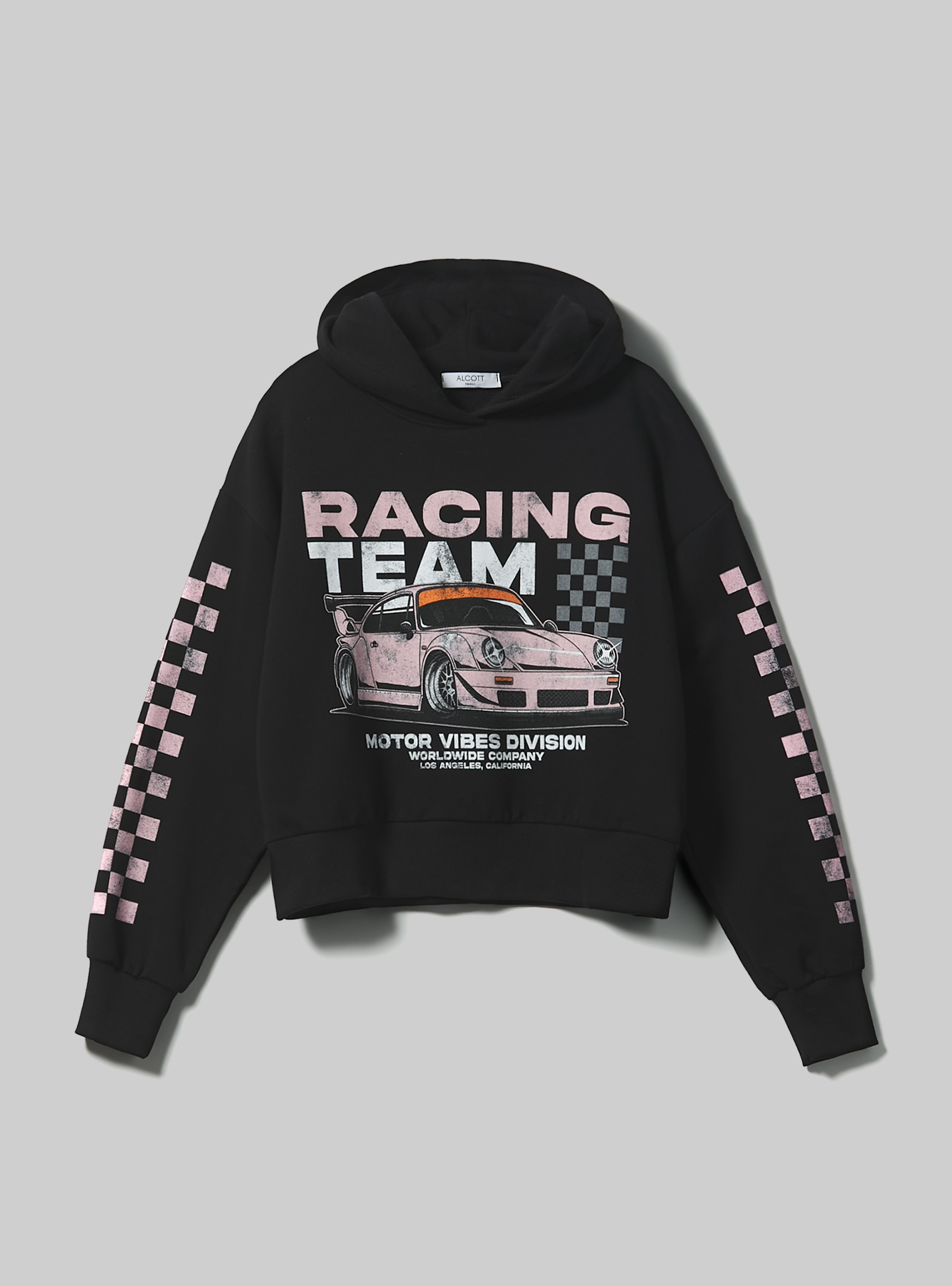 Hoodie with racing print, BK1 BLACK