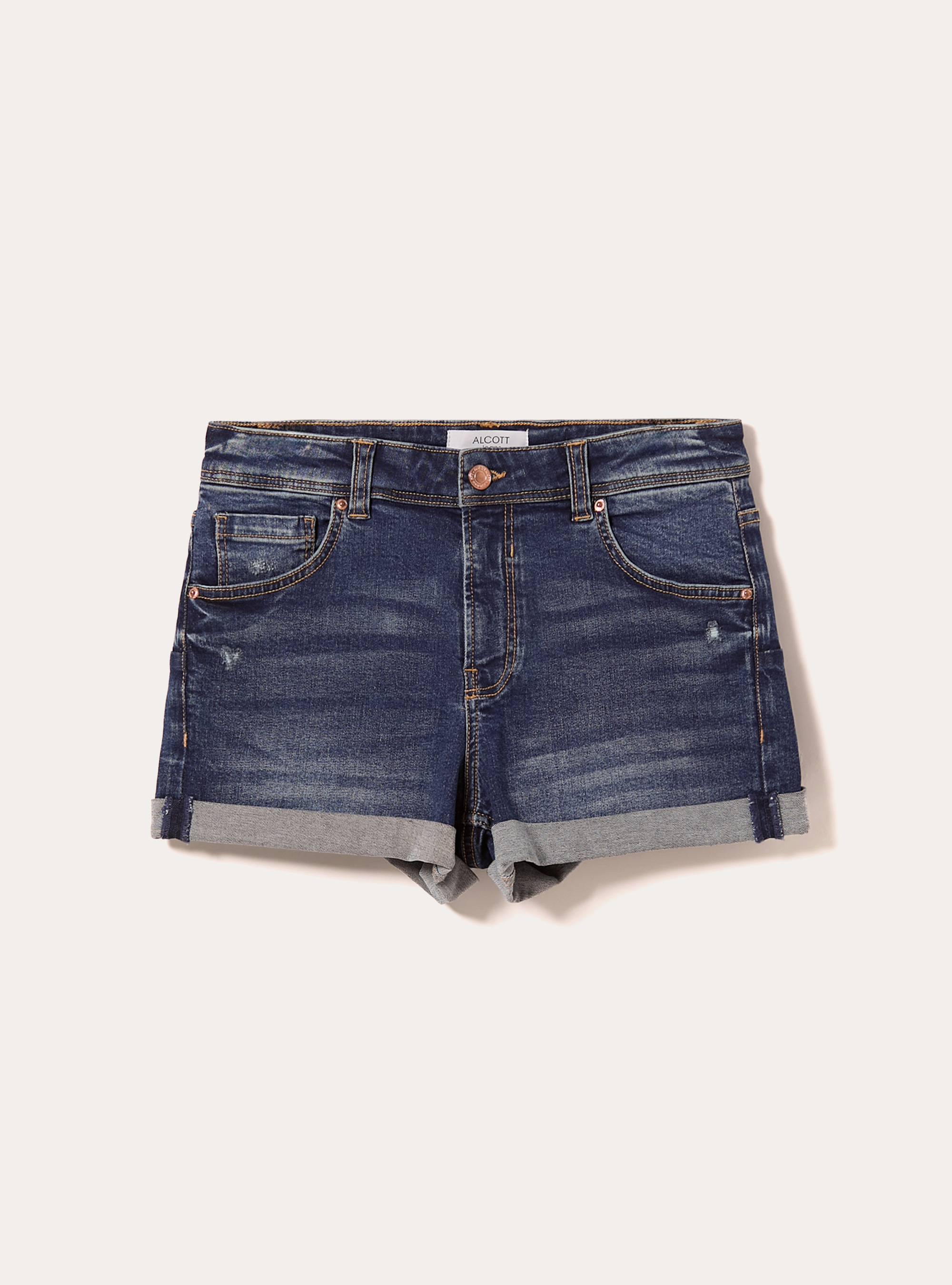 Mom slim fit stretch denim shorts, D002 MEDIUM DARK BLUE