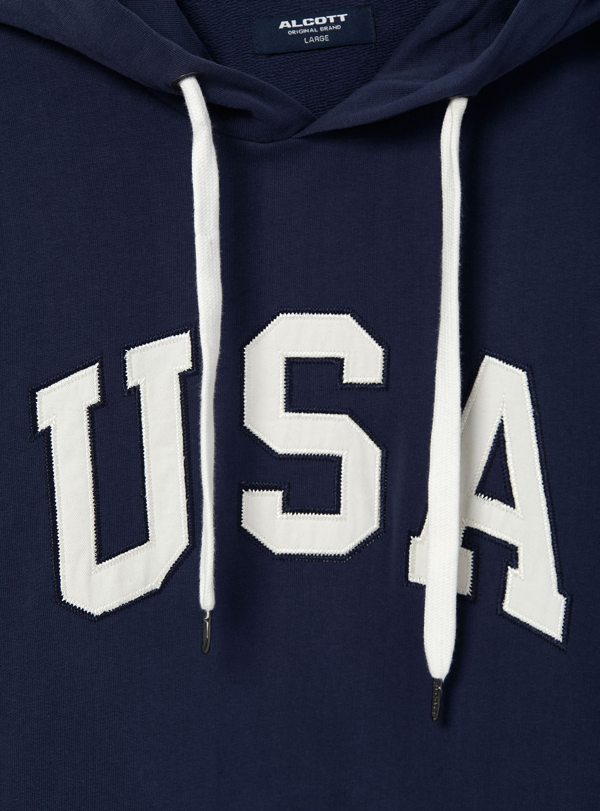 Sweat-shirt en coton avec capuche et patch USA, C2456 BLU