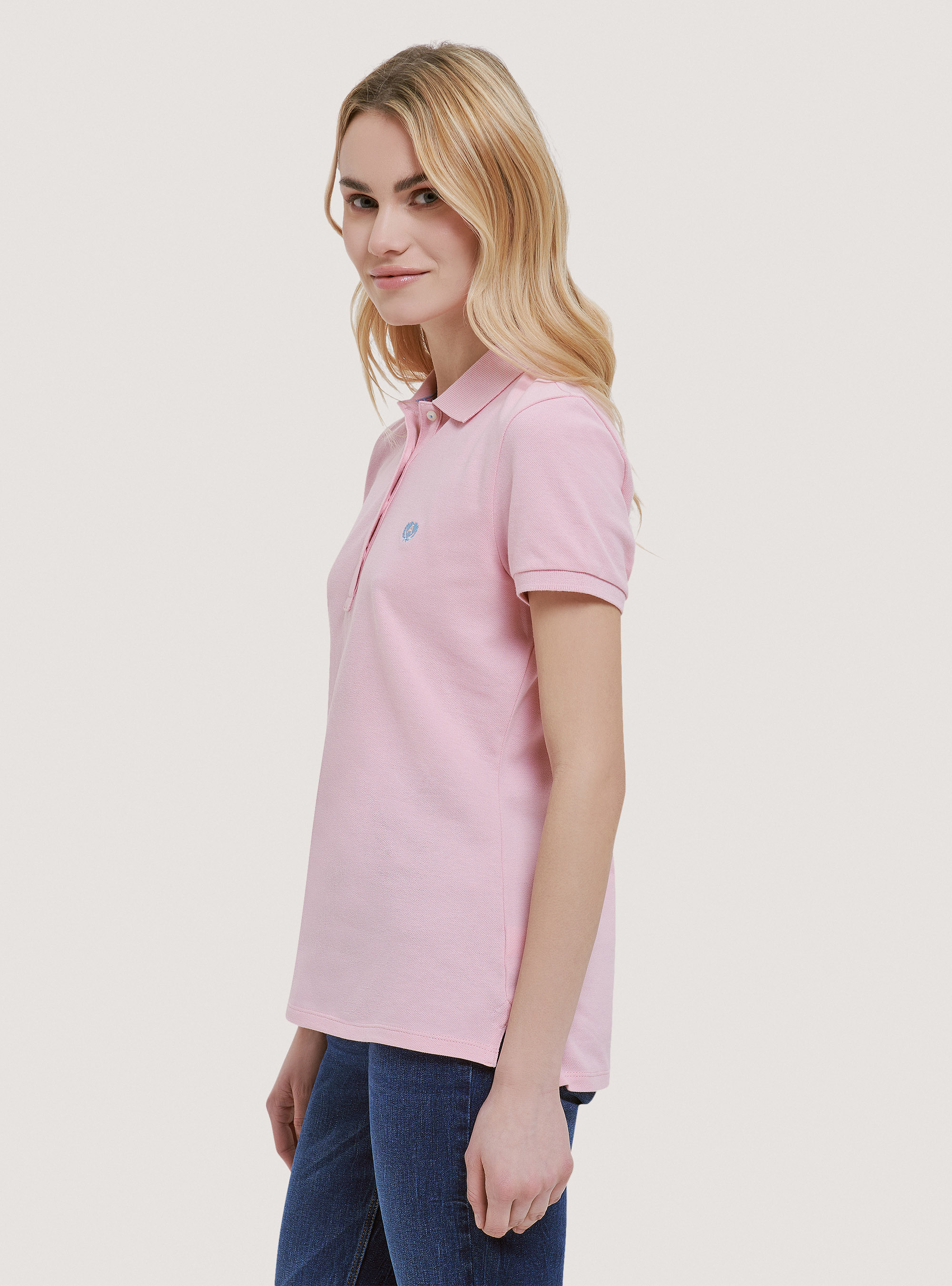 Poloshirt aus Baumwollpikee mit Stickerei, C4400 PINK