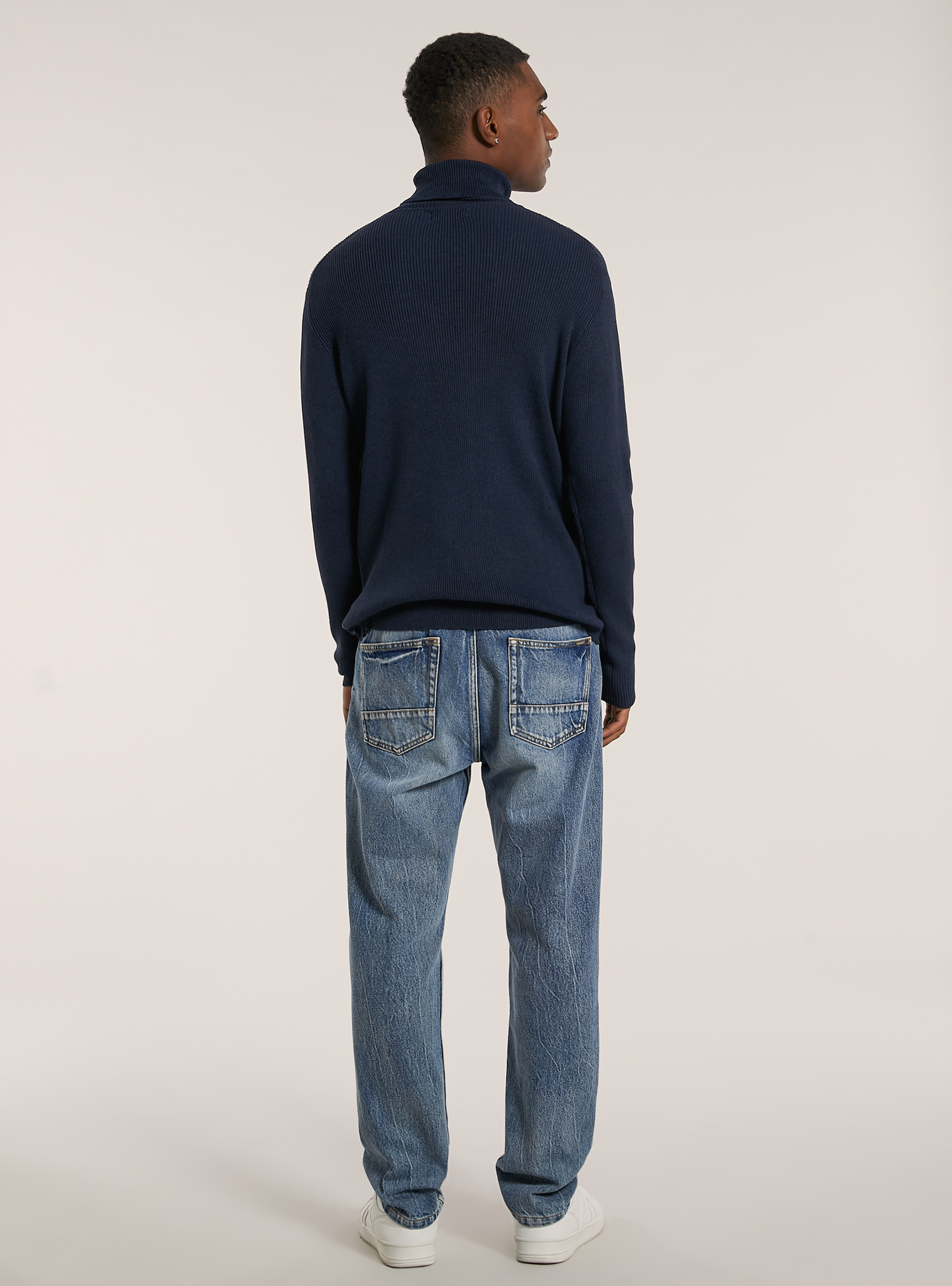 Pullover a collo alto a coste, MNA2 NAVY MEL MED