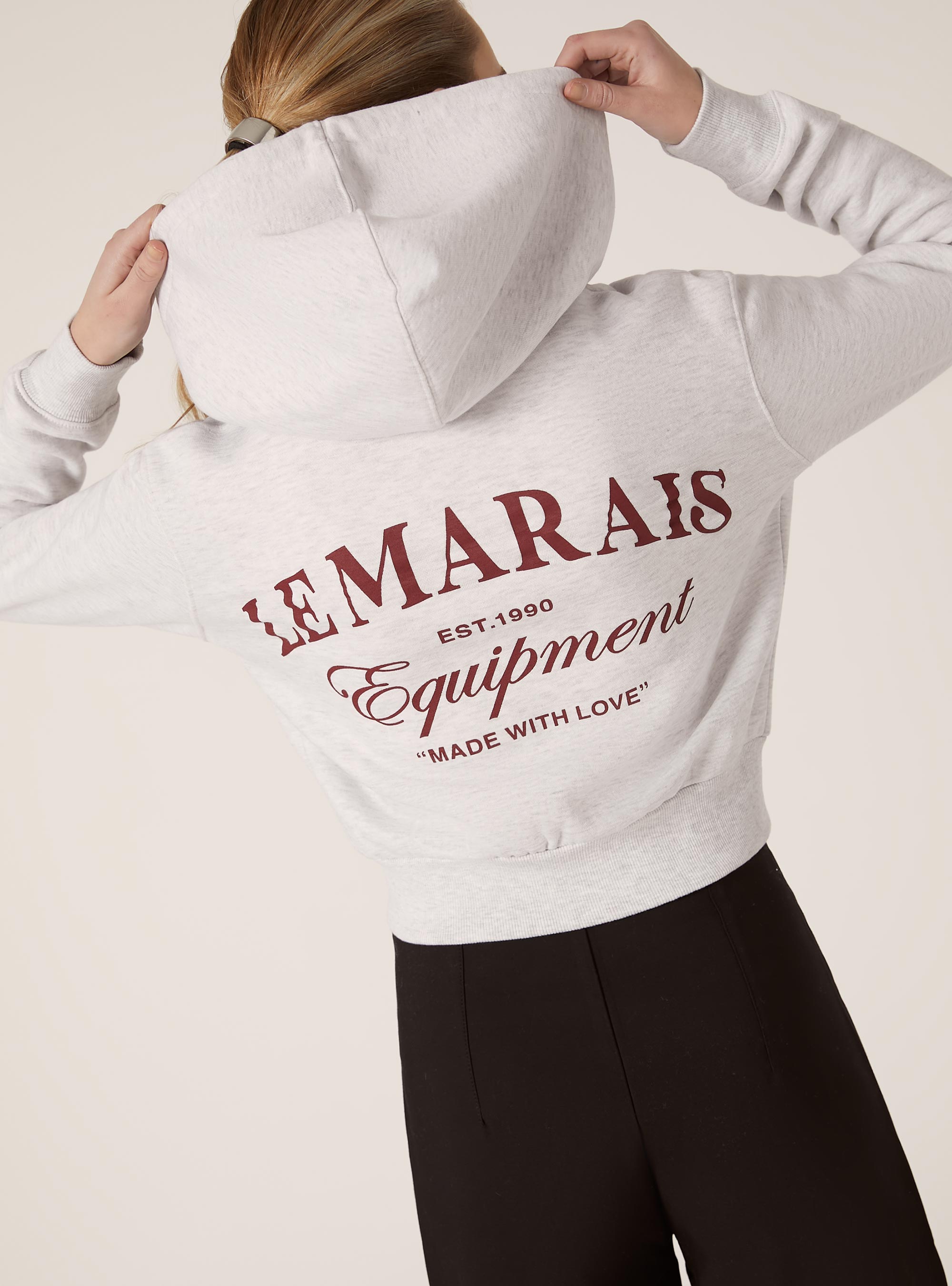 Cropped sweatshirt with zip and print, MGY3 GREY MEL LIGHT