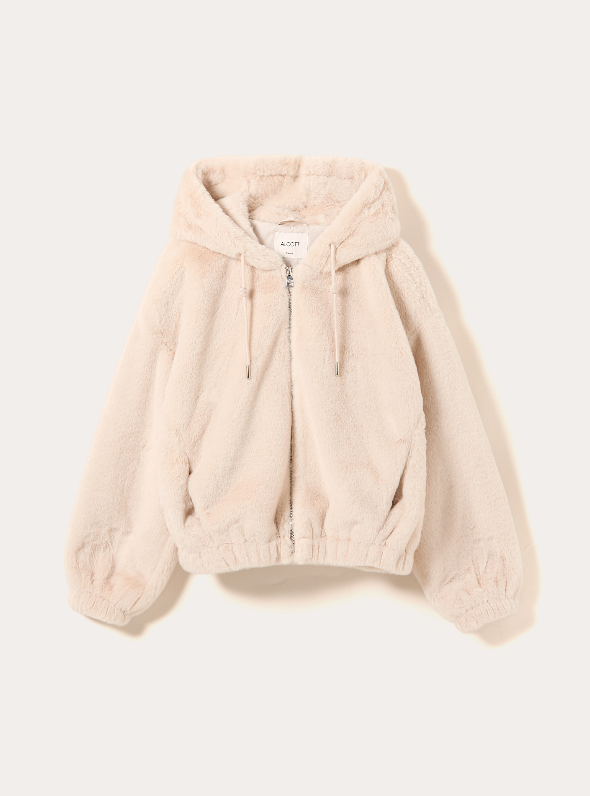 Giubbotto con cappuccio in pelliccia sintetica, BG3 BEIGE LIGHT