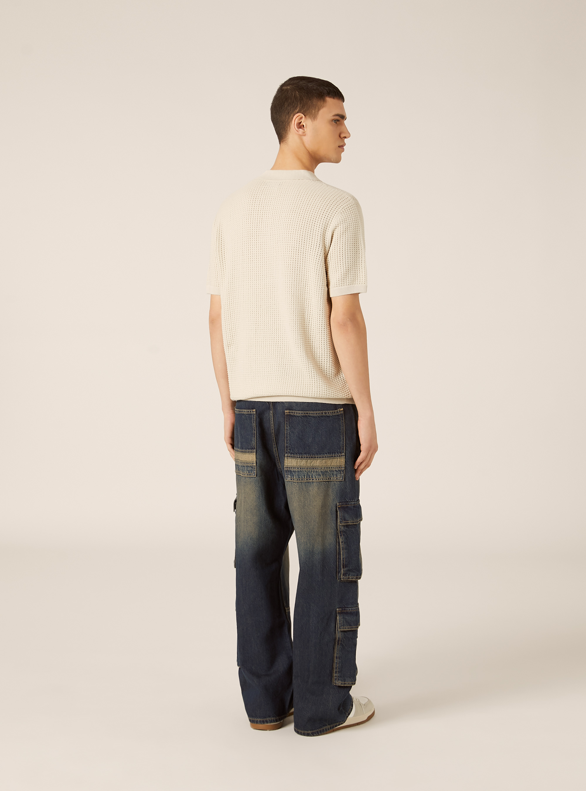 Polo-Shirt aus durchbrochenem Strick, CR3 CREAM LIGHT